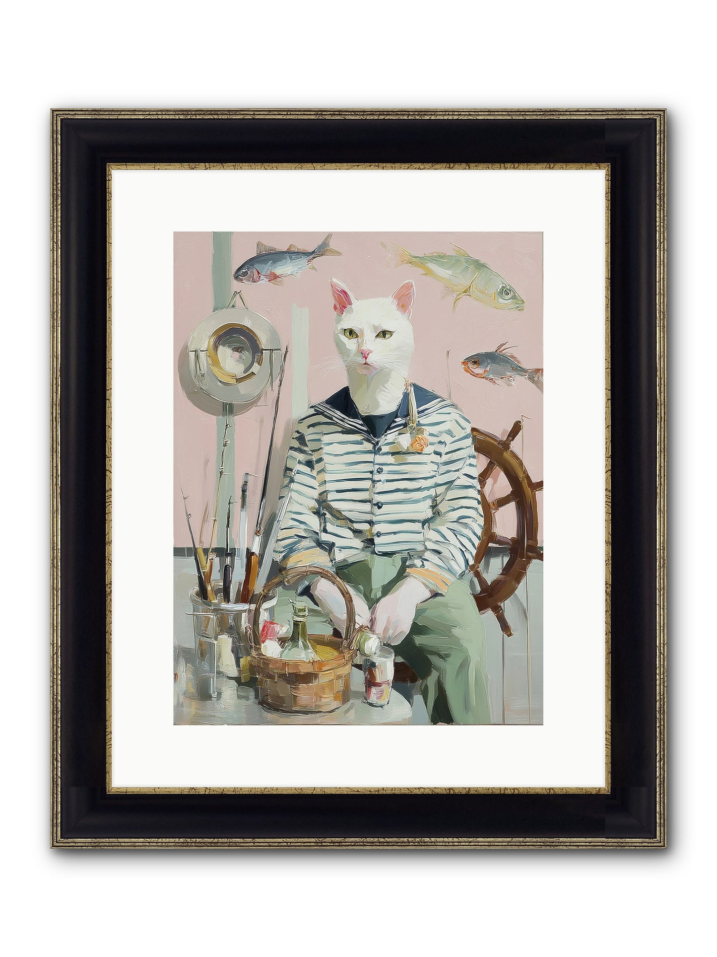 Maritime Meow Framed Print - Black & Gold 12x16