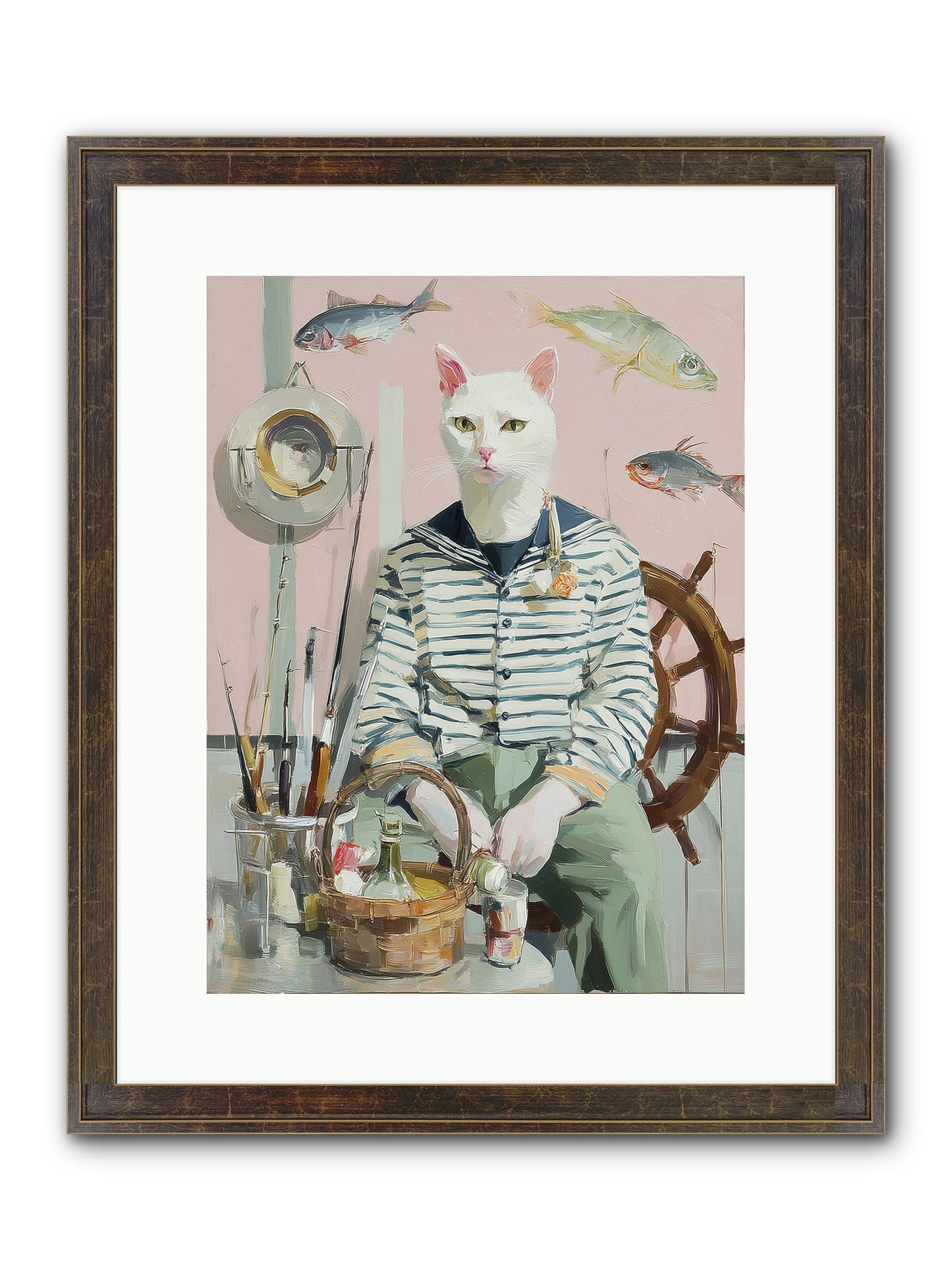 Maritime Meow Framed Print - Slimwoods Black/Gold 12x16