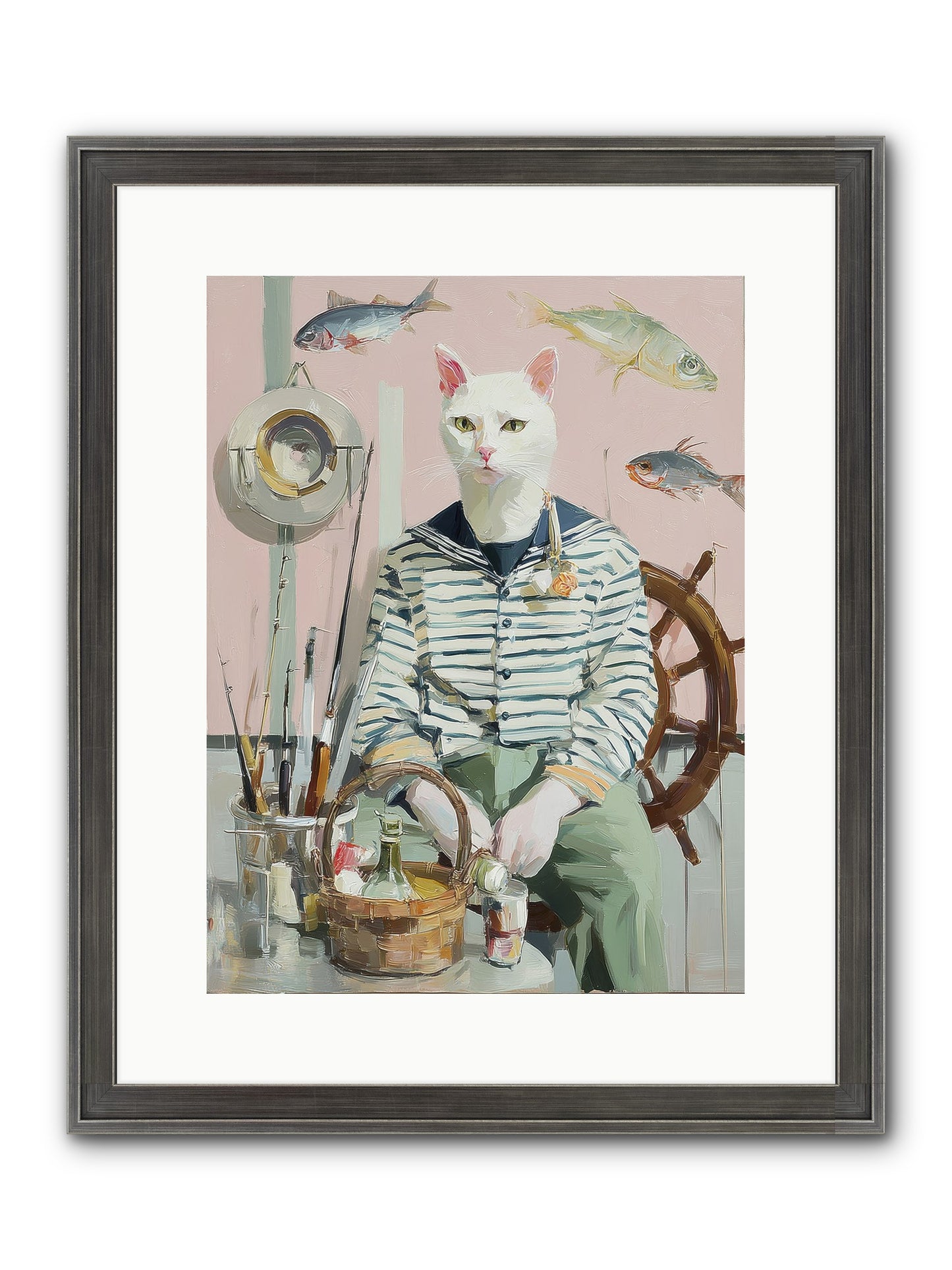 Maritime Meow Framed Print - Slimwoods Black/Silver 12x16