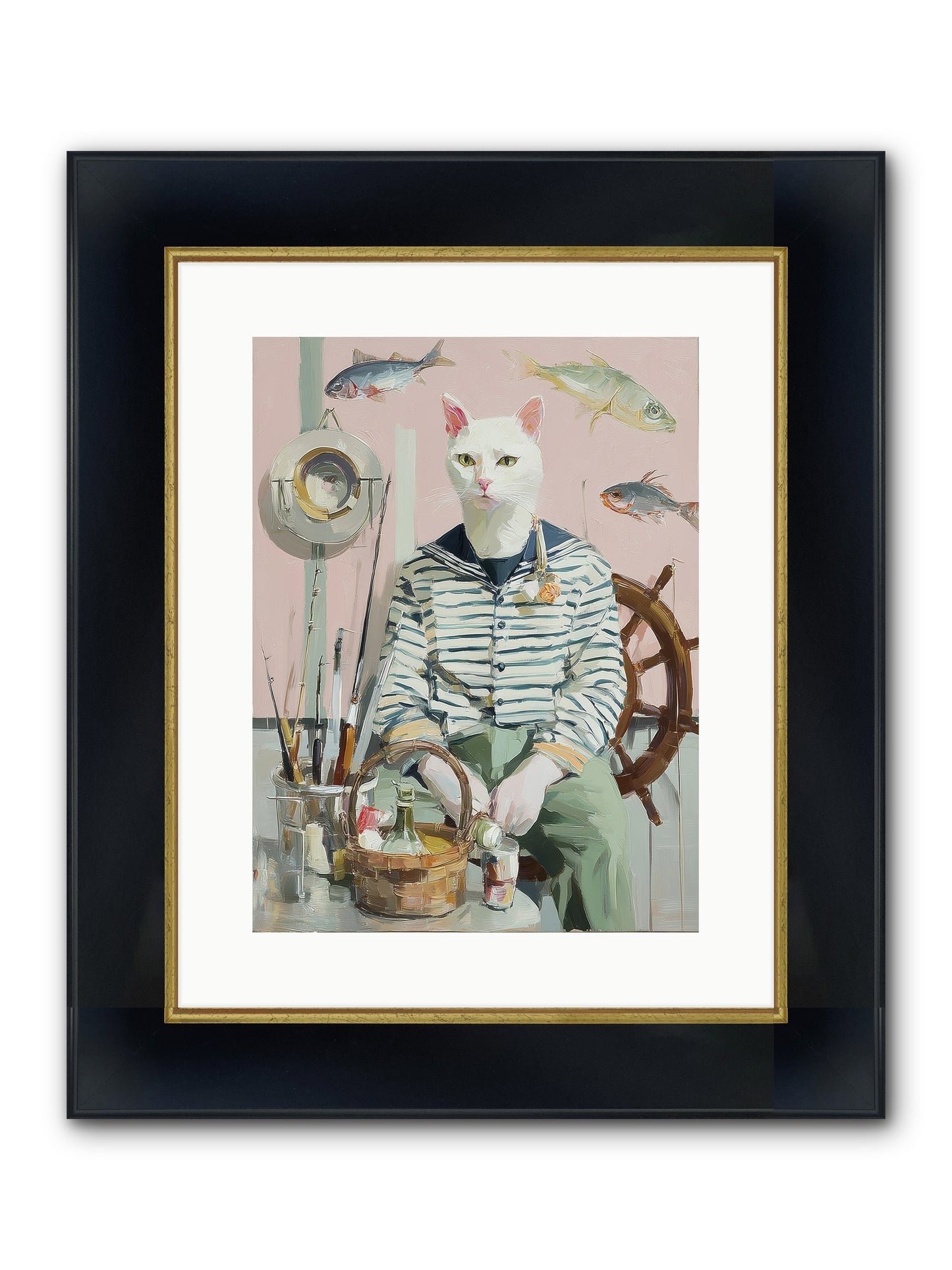 Maritime Meow Framed Print - Wide Black w/Gold 12x16