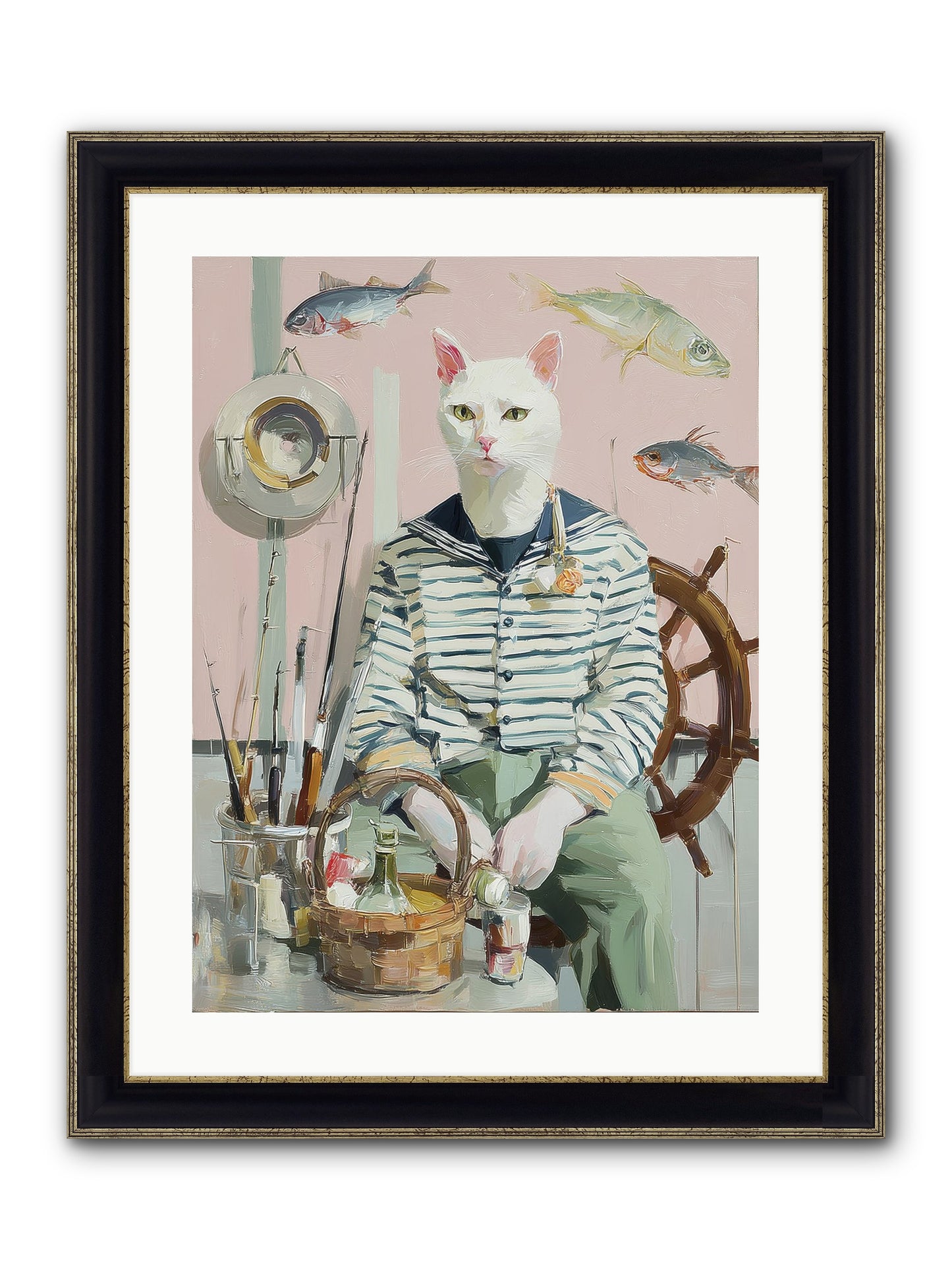Maritime Meow Framed Print - Black & Gold 18x24