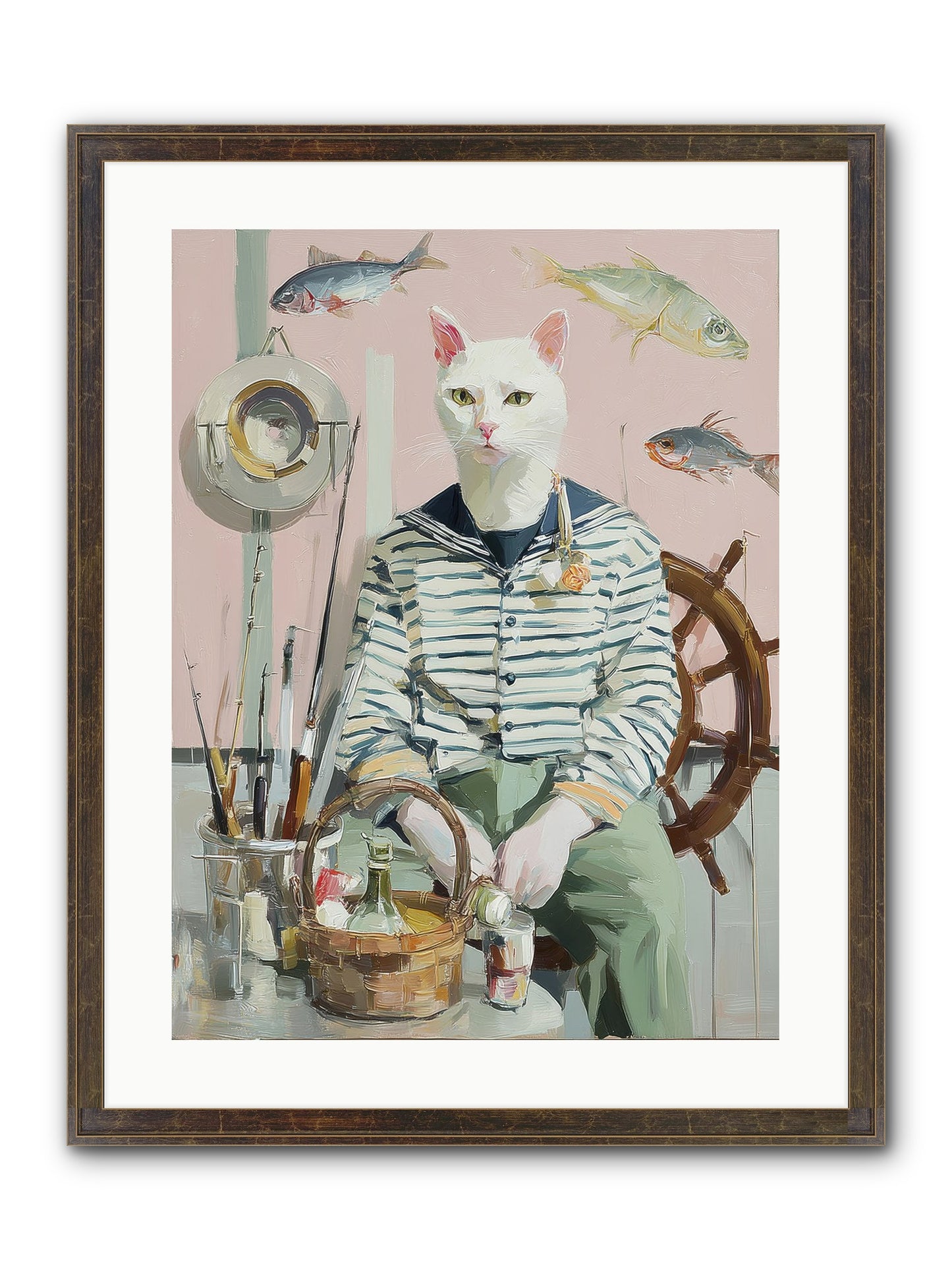 Maritime Meow Framed Print - Slimwoods Black/Gold 18x24