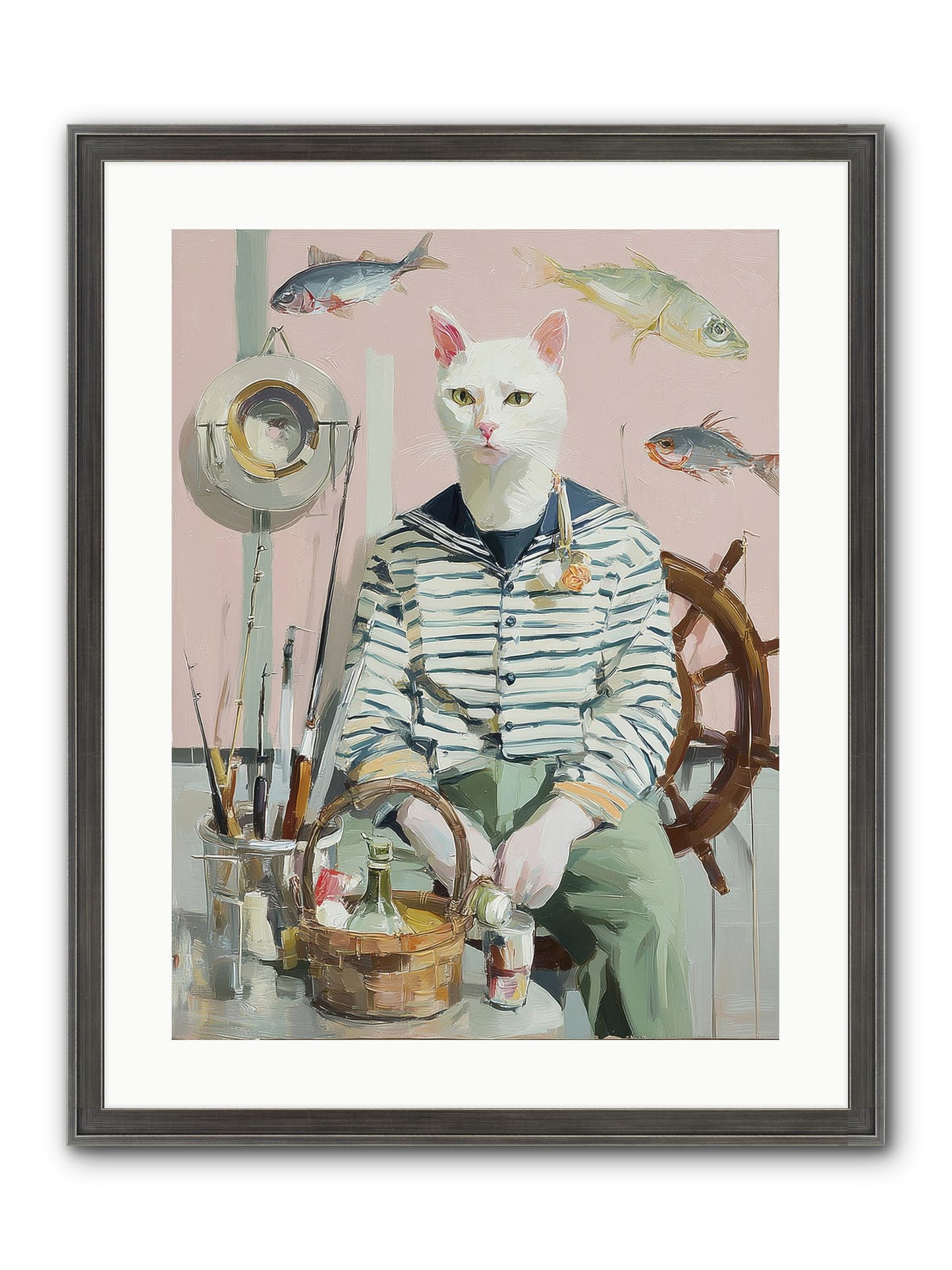 Maritime Meow Framed Print - Slimwoods Black/Silver 18x24