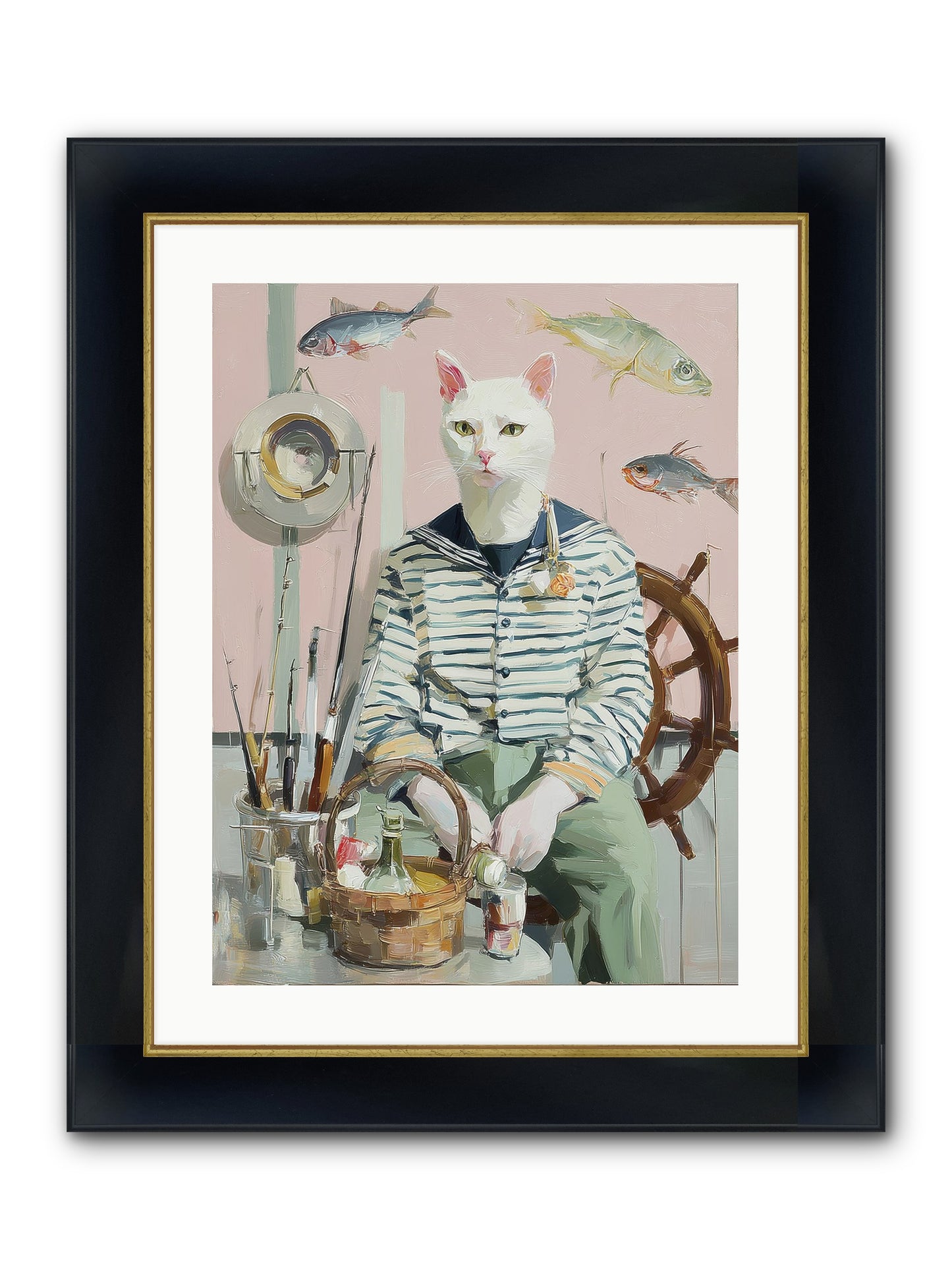 Maritime Meow Framed Print - Wide Black w/Gold 18x24