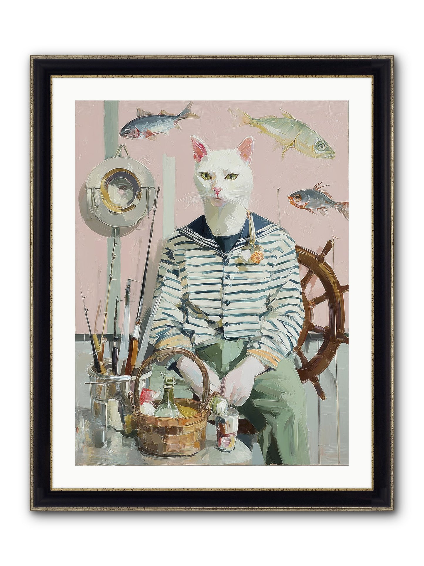 Maritime Meow Framed Print - Black & Gold 24x32