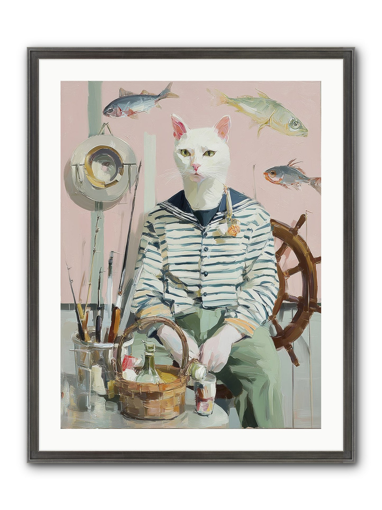 Maritime Meow Framed Print - Slimwoods Black/Silver 24x32