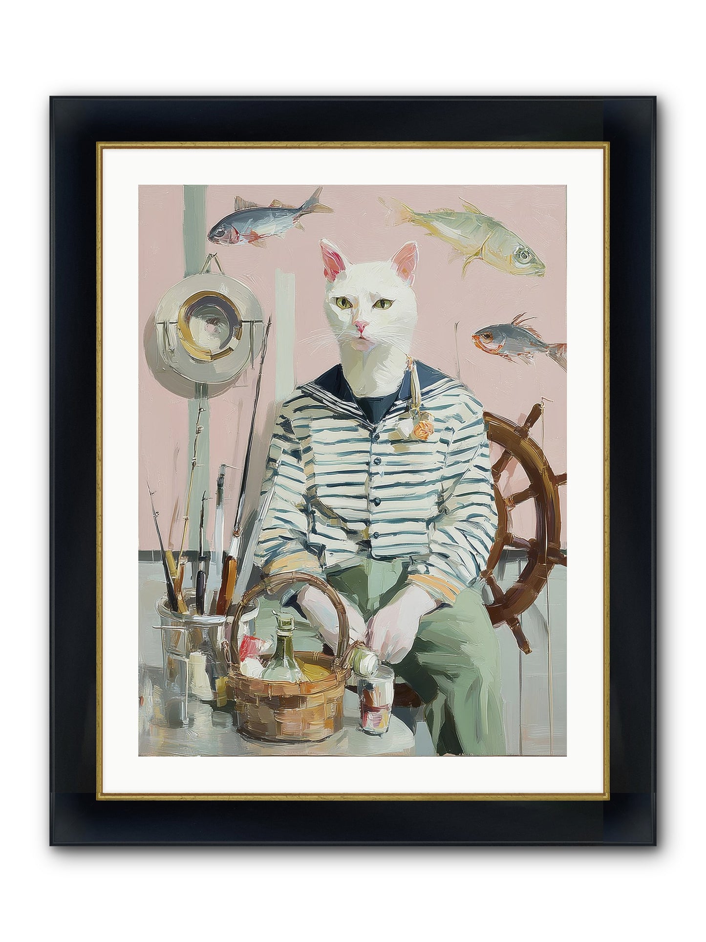 Maritime Meow Framed Print - Wide Black w/Gold 24x32