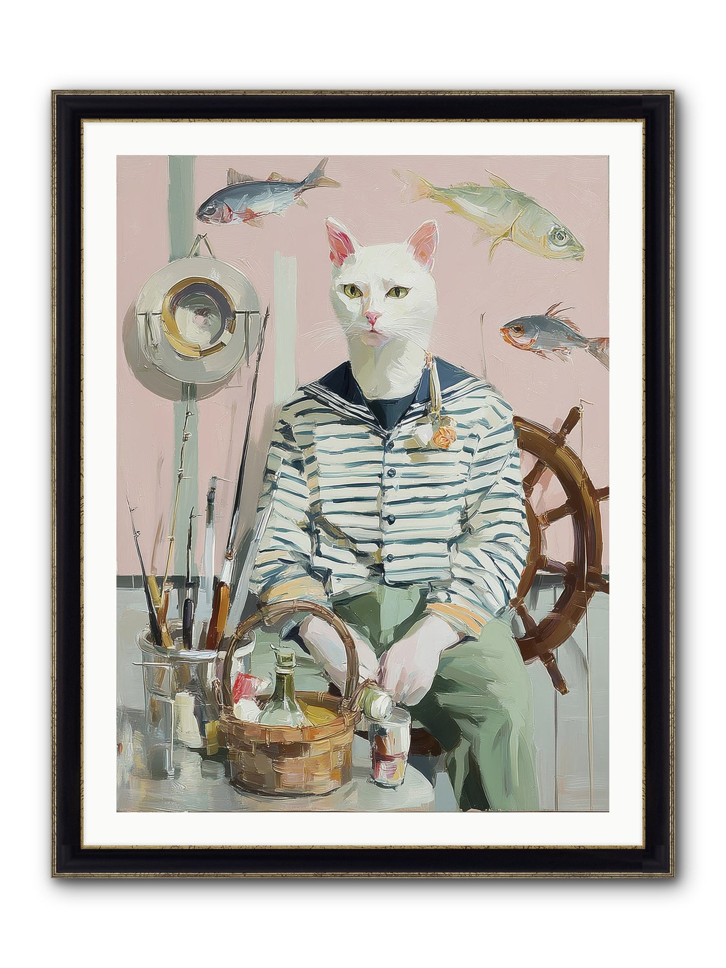 Maritime Meow Framed Print - Black & Gold 30x40