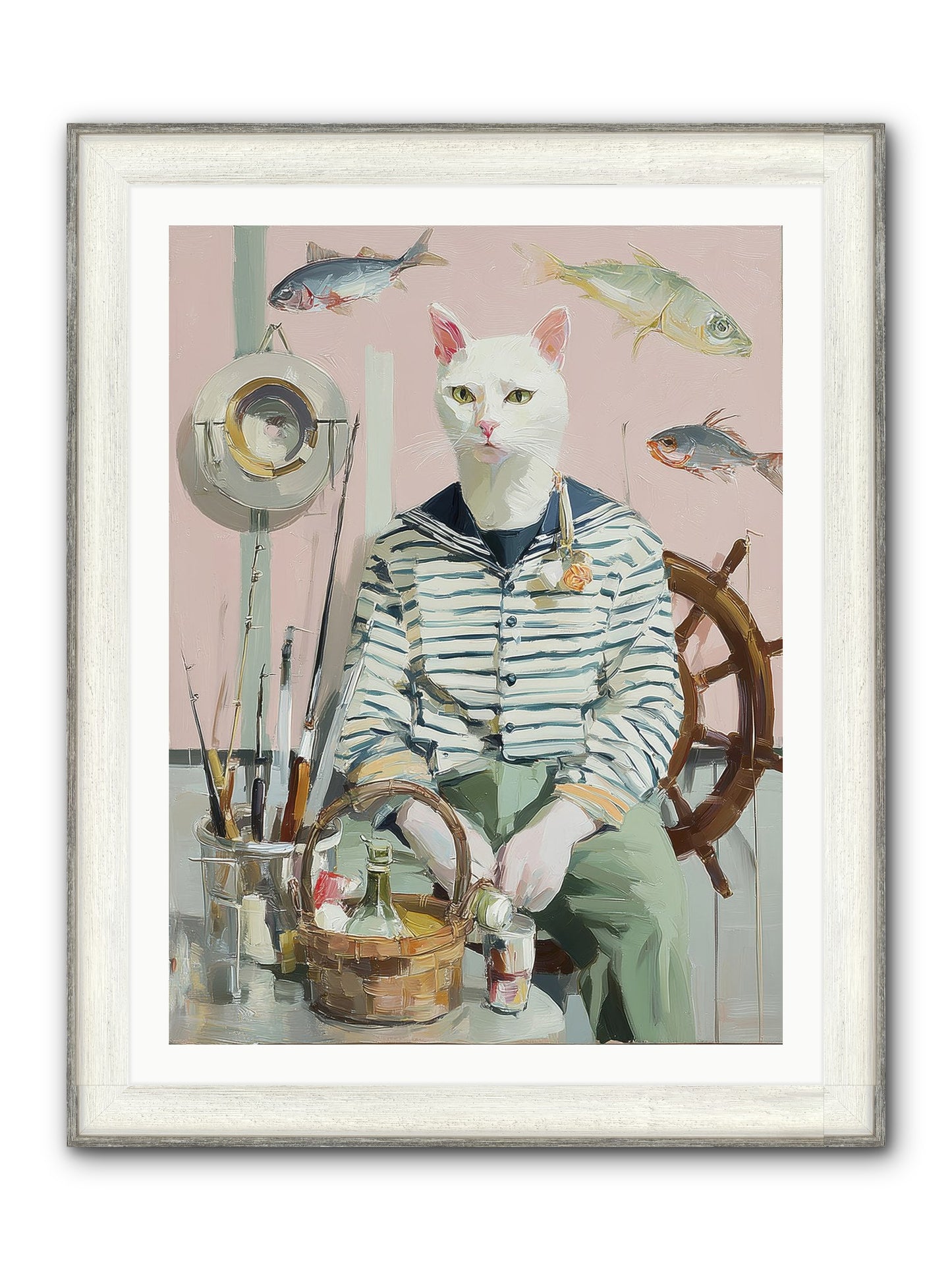 Maritime Meow Framed Print - Driftwood White 30x40