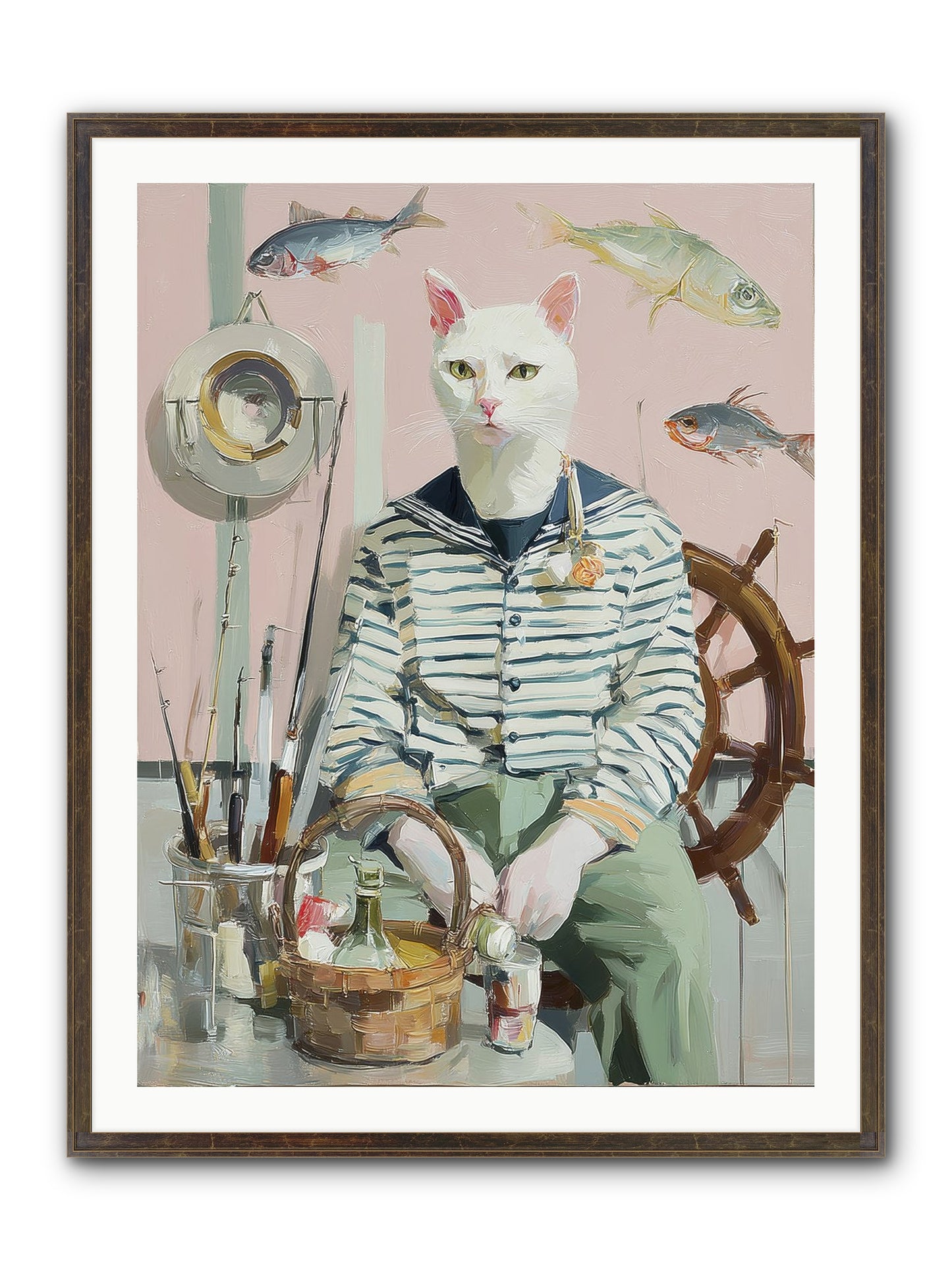 Maritime Meow Framed Print - Slimwoods Black/Gold 30x40