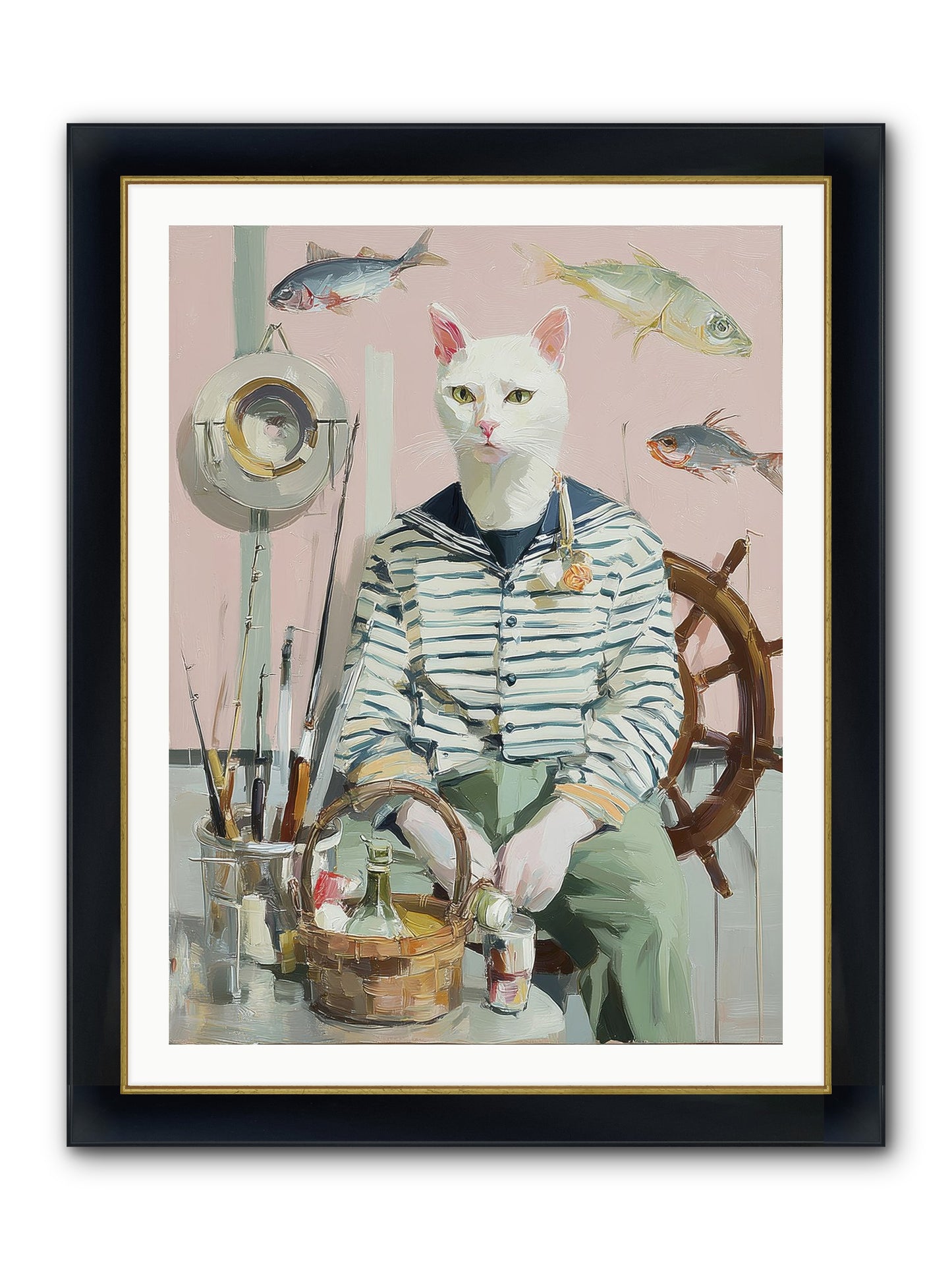 Maritime Meow Framed Print - Wide Black w/Gold 30x40