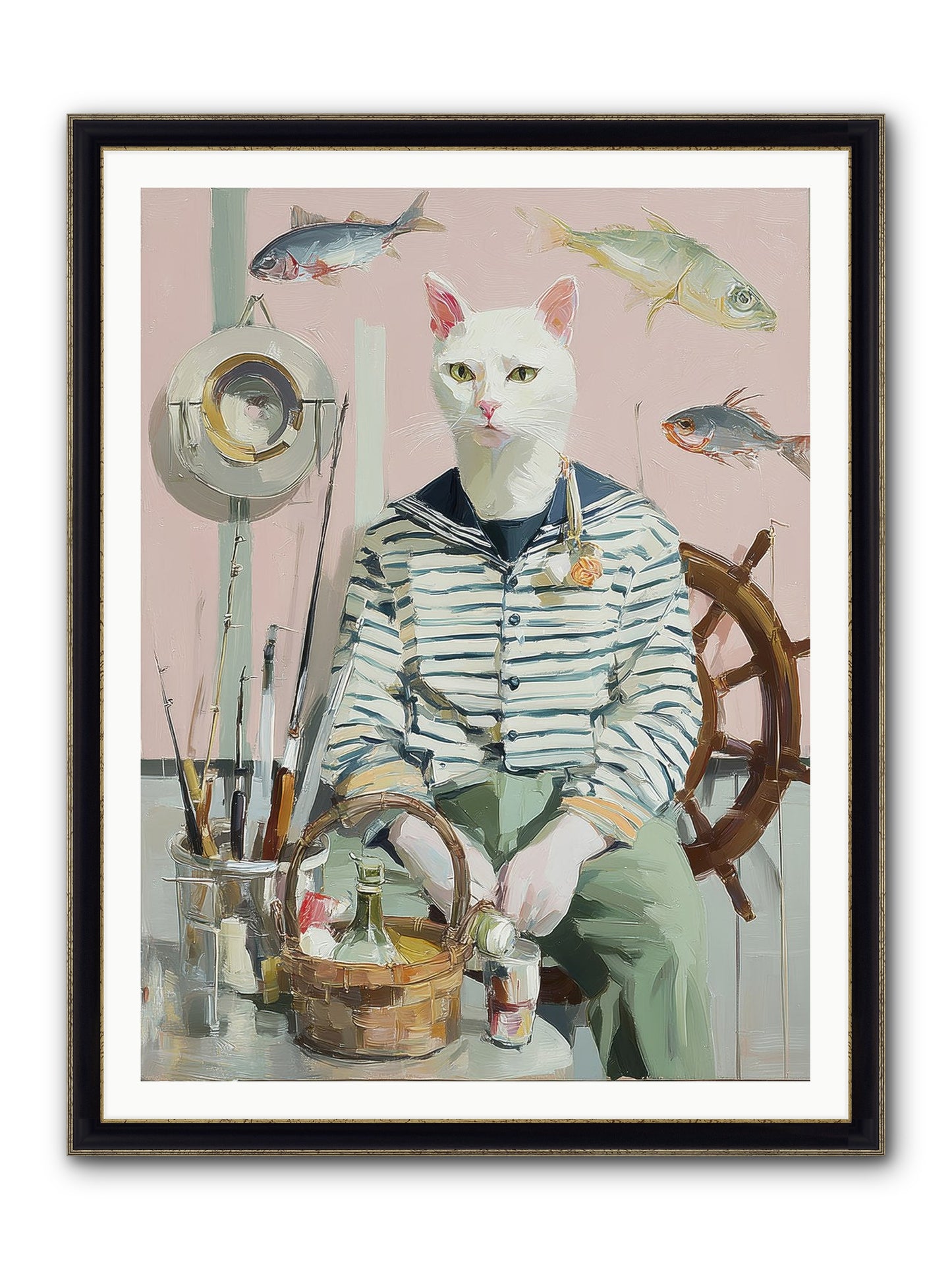 Maritime Meow Framed Print - Black & Gold 36x48