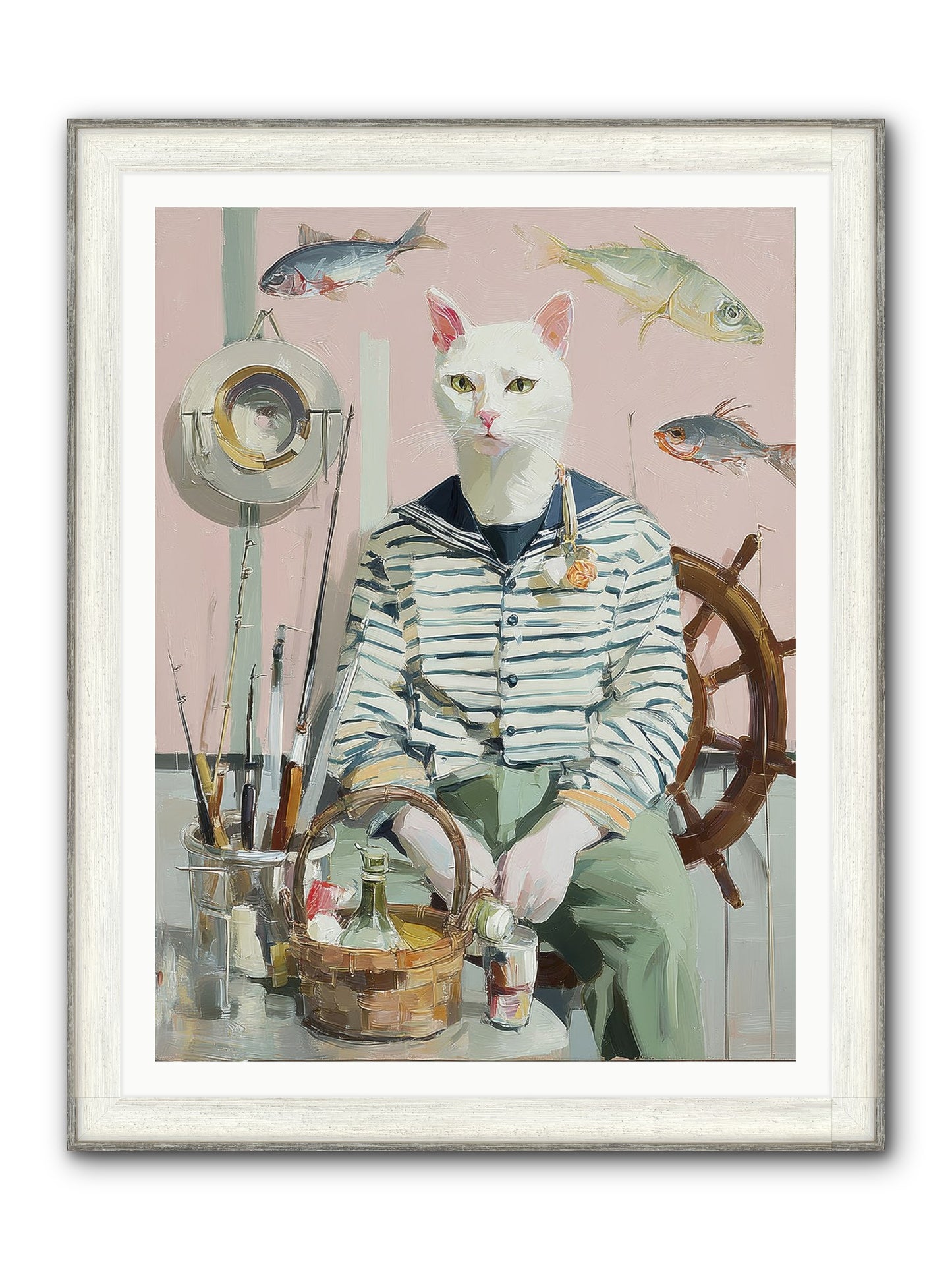 Maritime Meow Framed Print - Driftwood White 36x48