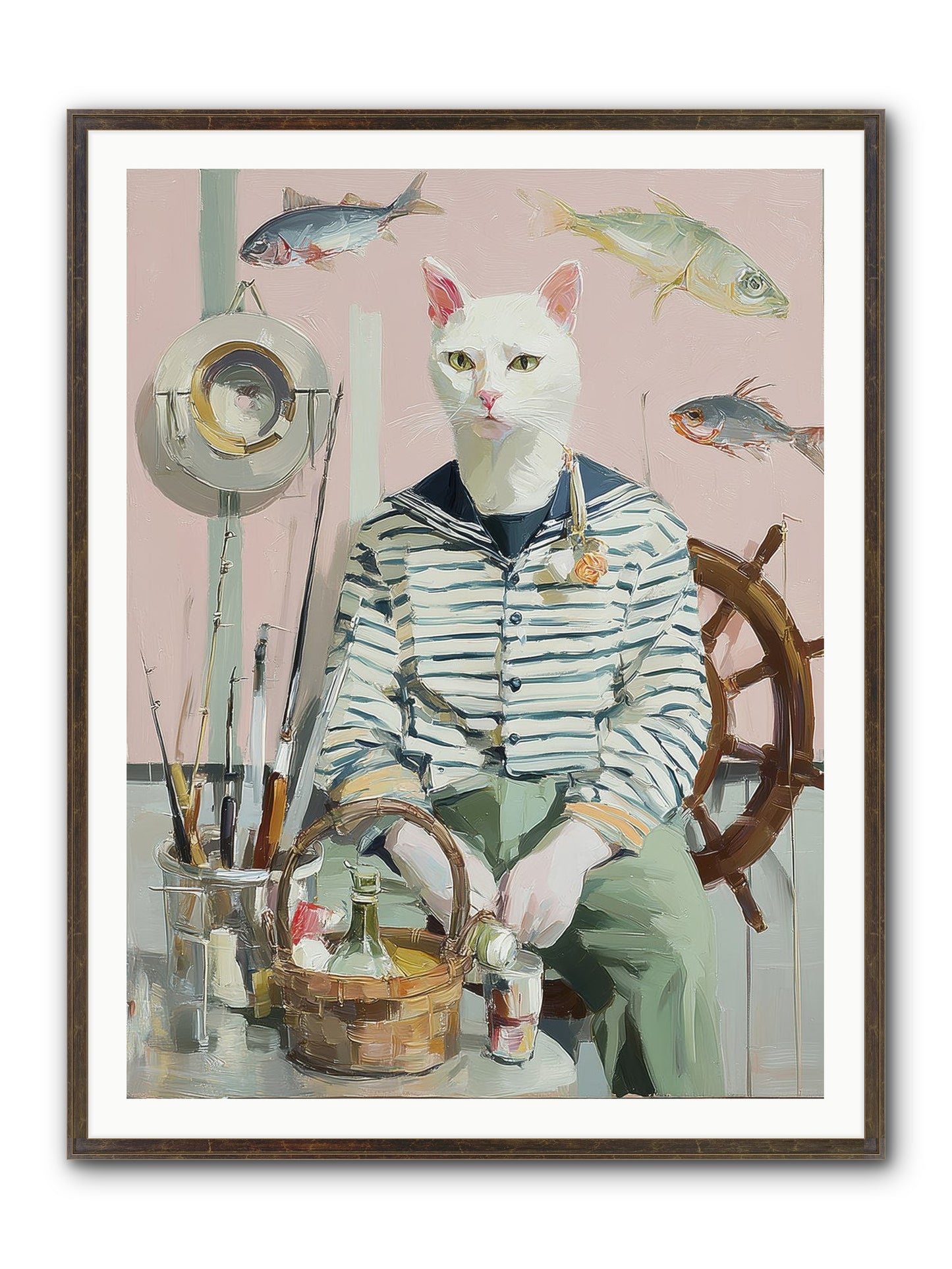 Maritime Meow Framed Print - Slimwoods Black/Gold 36x48