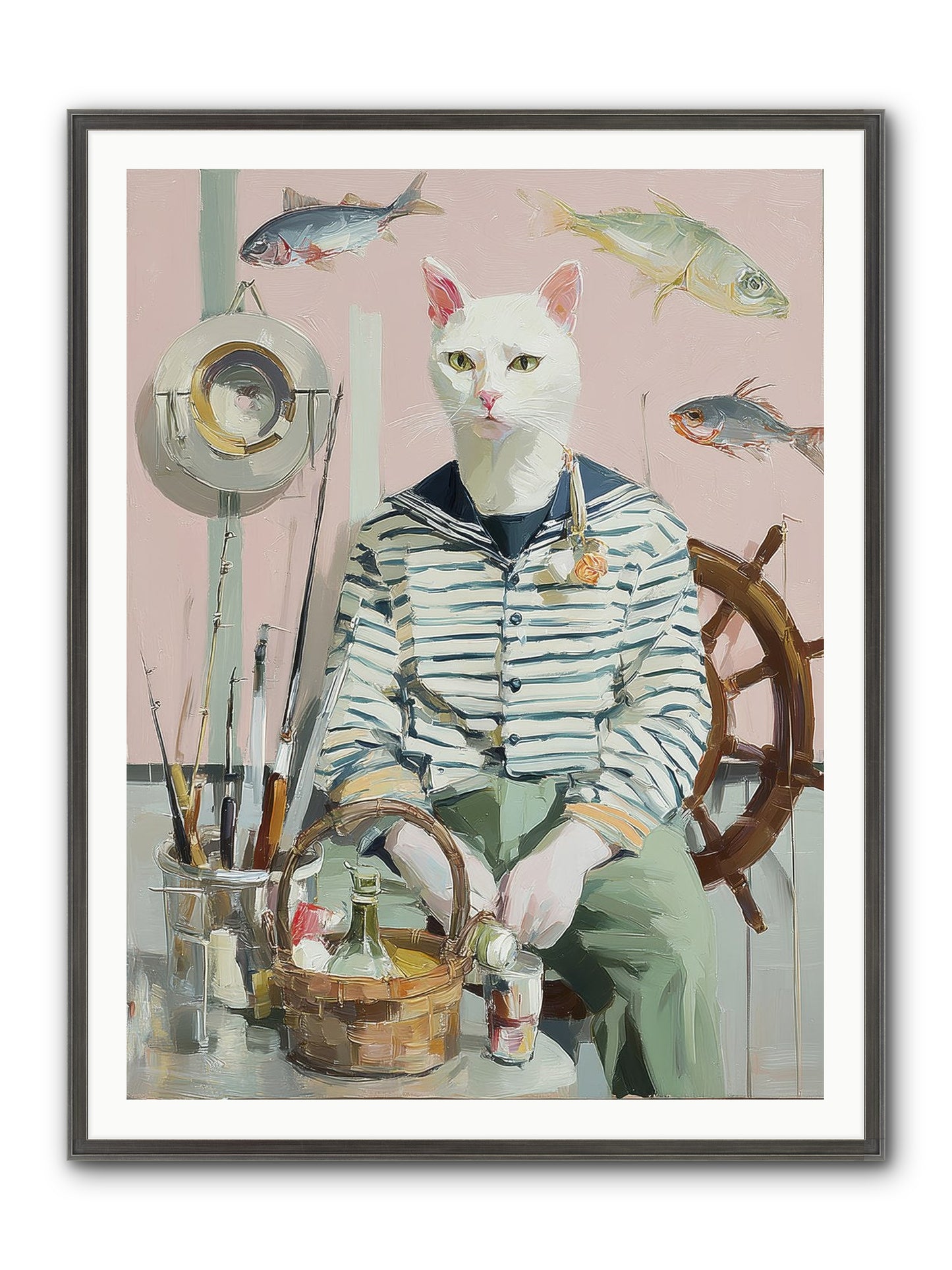 Maritime Meow Framed Print - Slimwoods Black/Silver 36x48