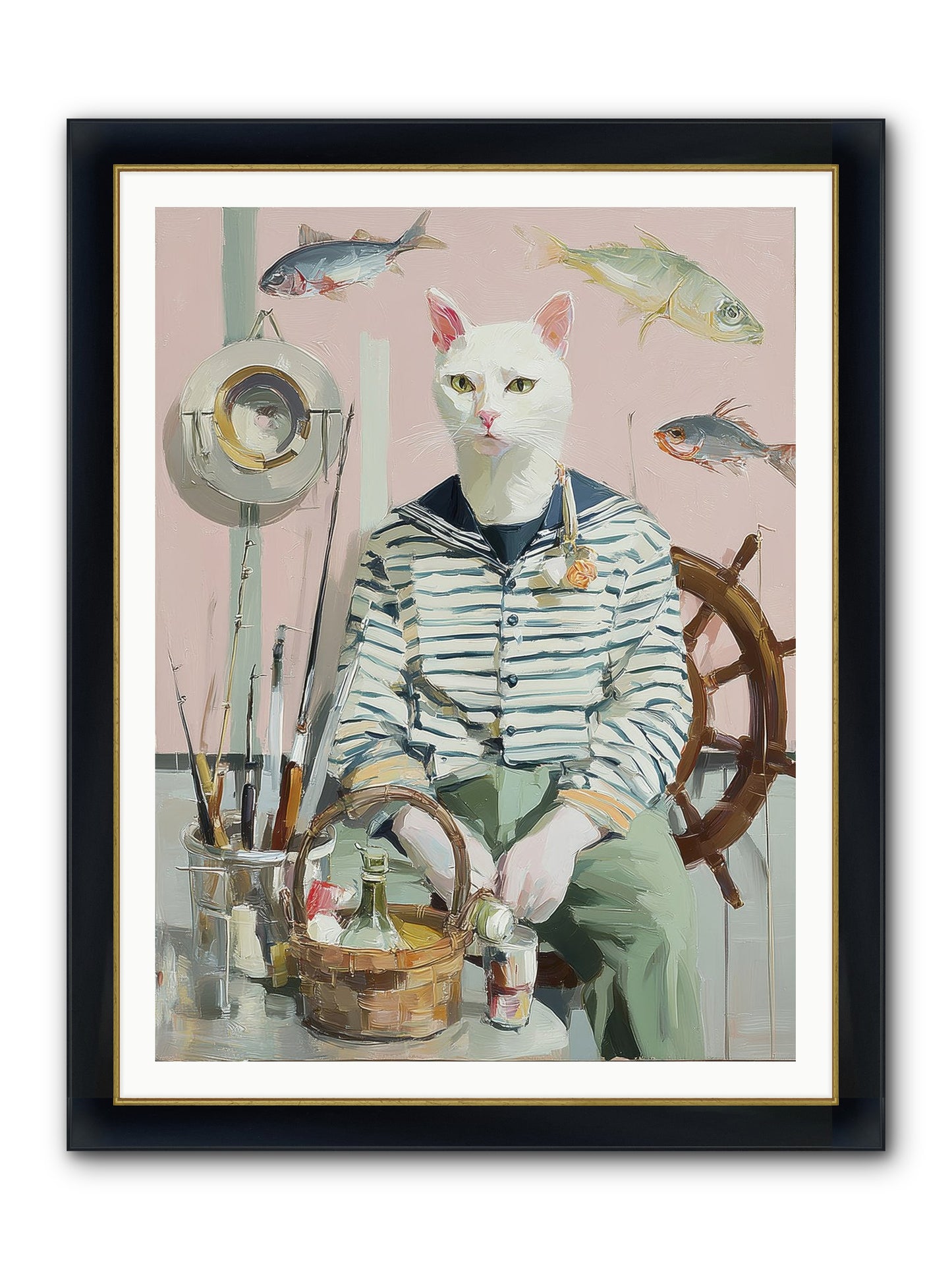 Maritime Meow Framed Print - Wide Black w/Gold 36x48