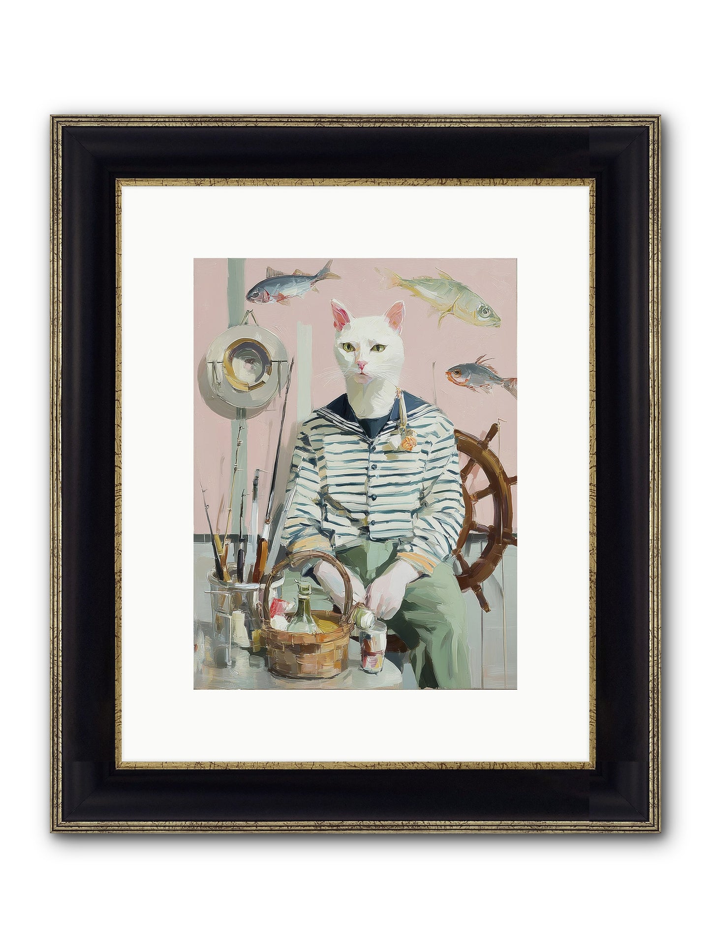 Maritime Meow Framed Print - Black & Gold 9x12