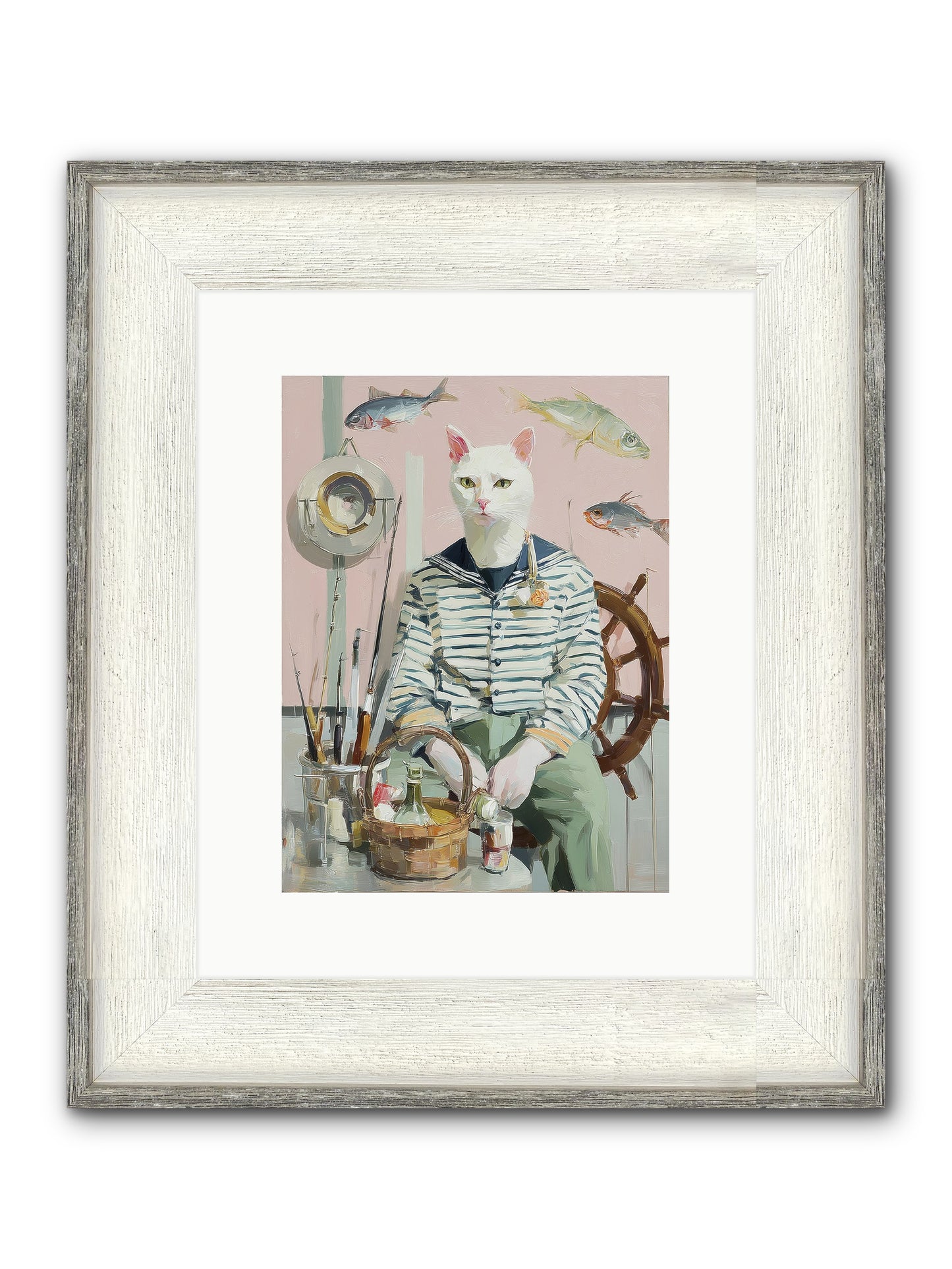 Maritime Meow Framed Print - Driftwood White 9x12