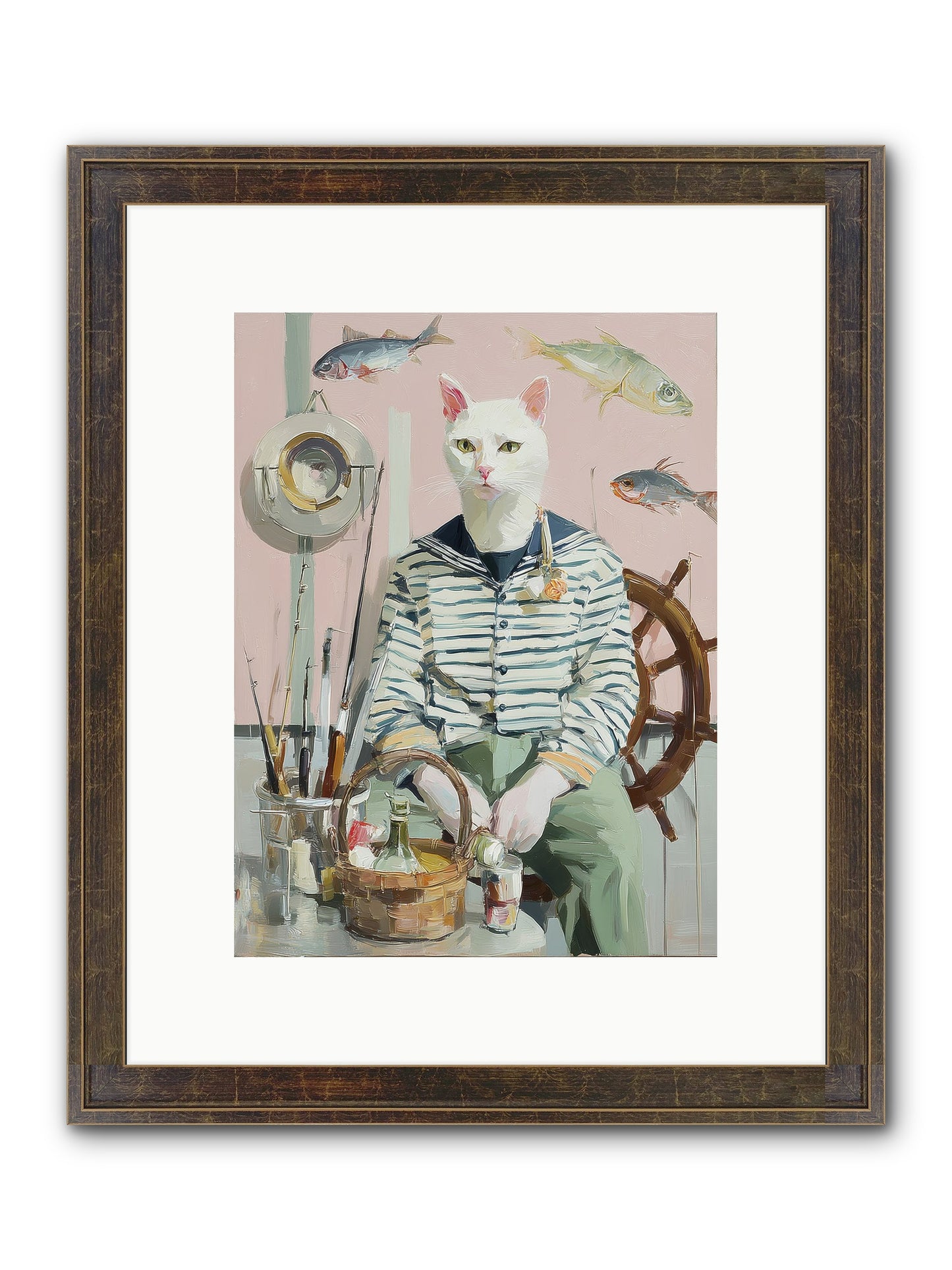 Maritime Meow Framed Print - Slimwoods Black/Gold 9x12