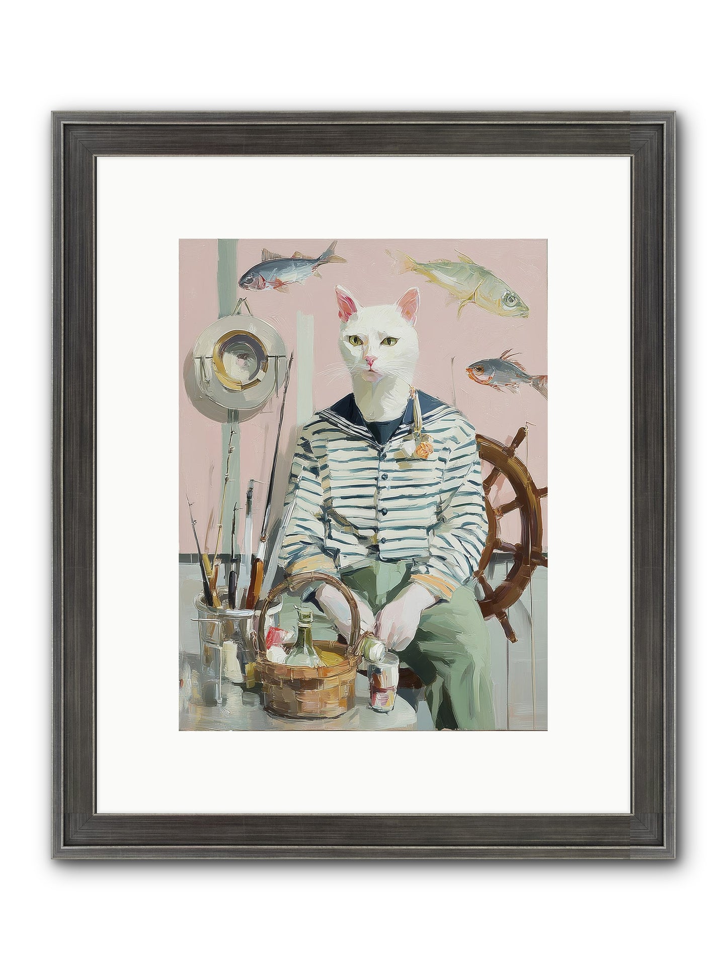 Maritime Meow Framed Print - Slimwoods Black/Silver 9x12