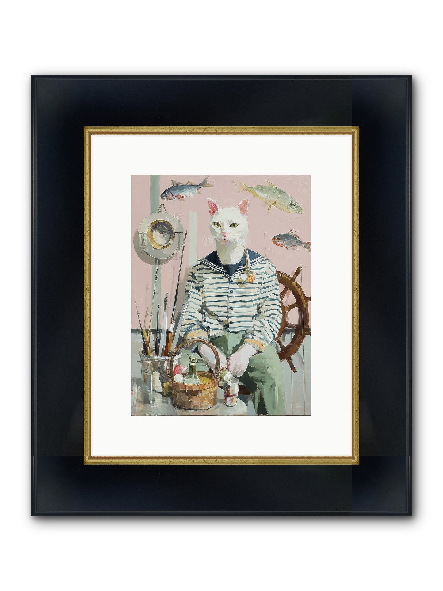 Maritime Meow Framed Print - Wide Black w/Gold 9x12