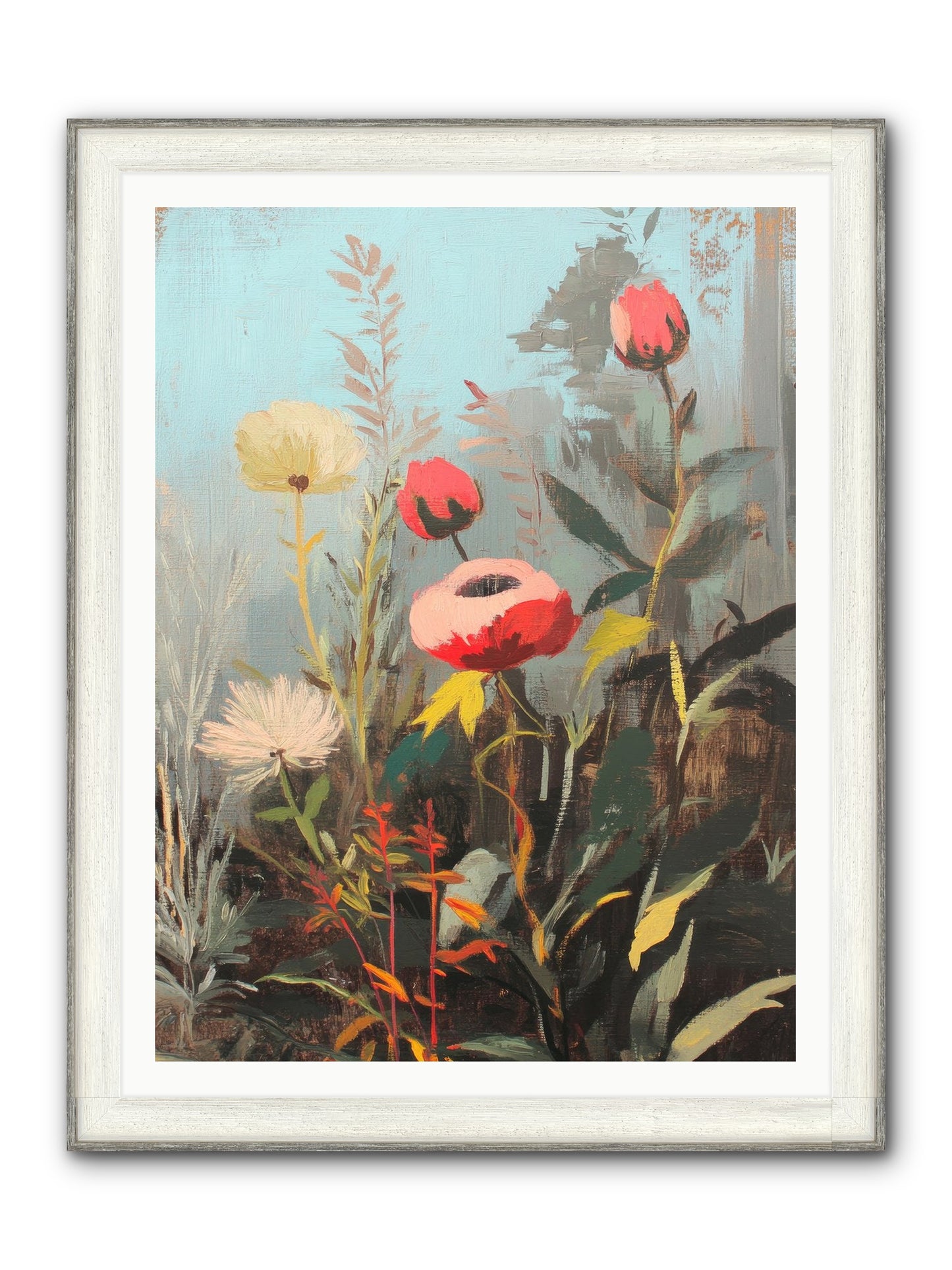 Meadow Jewels Framed Print - Driftwood White 36x48