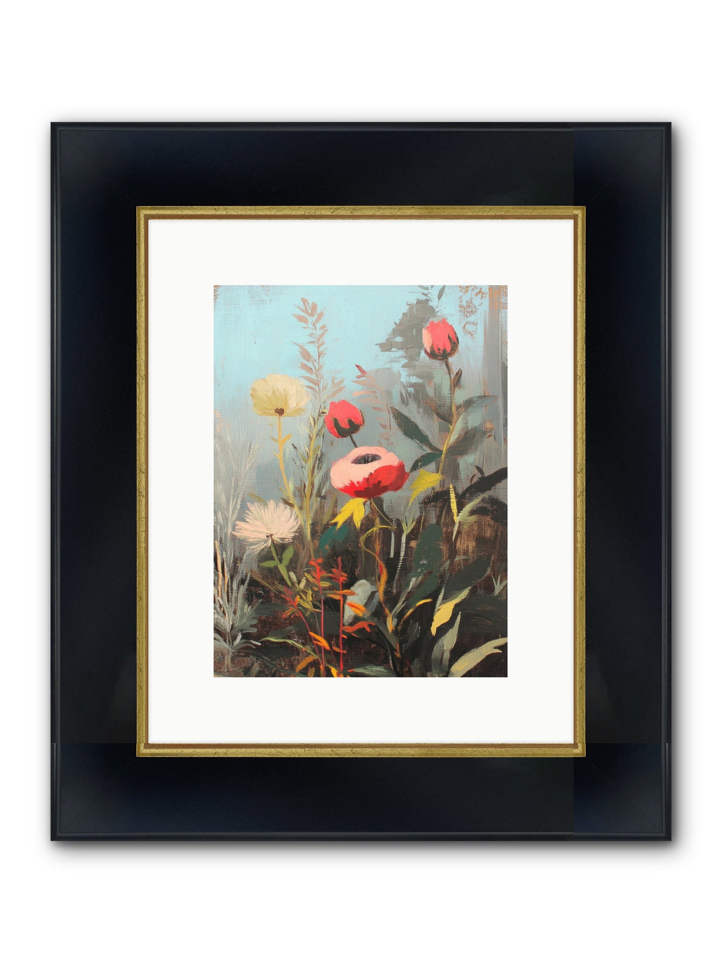 Meadow Jewels Framed Print - Wide Black w/Gold 9x12
