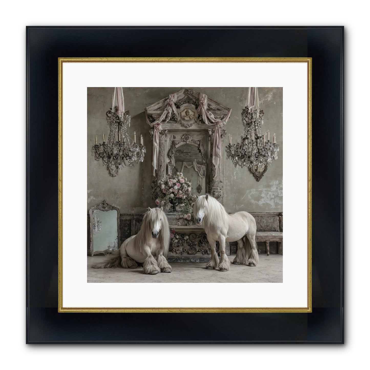Meadowfield Etiquette Framed Print - Wide Black w/Gold 16x16