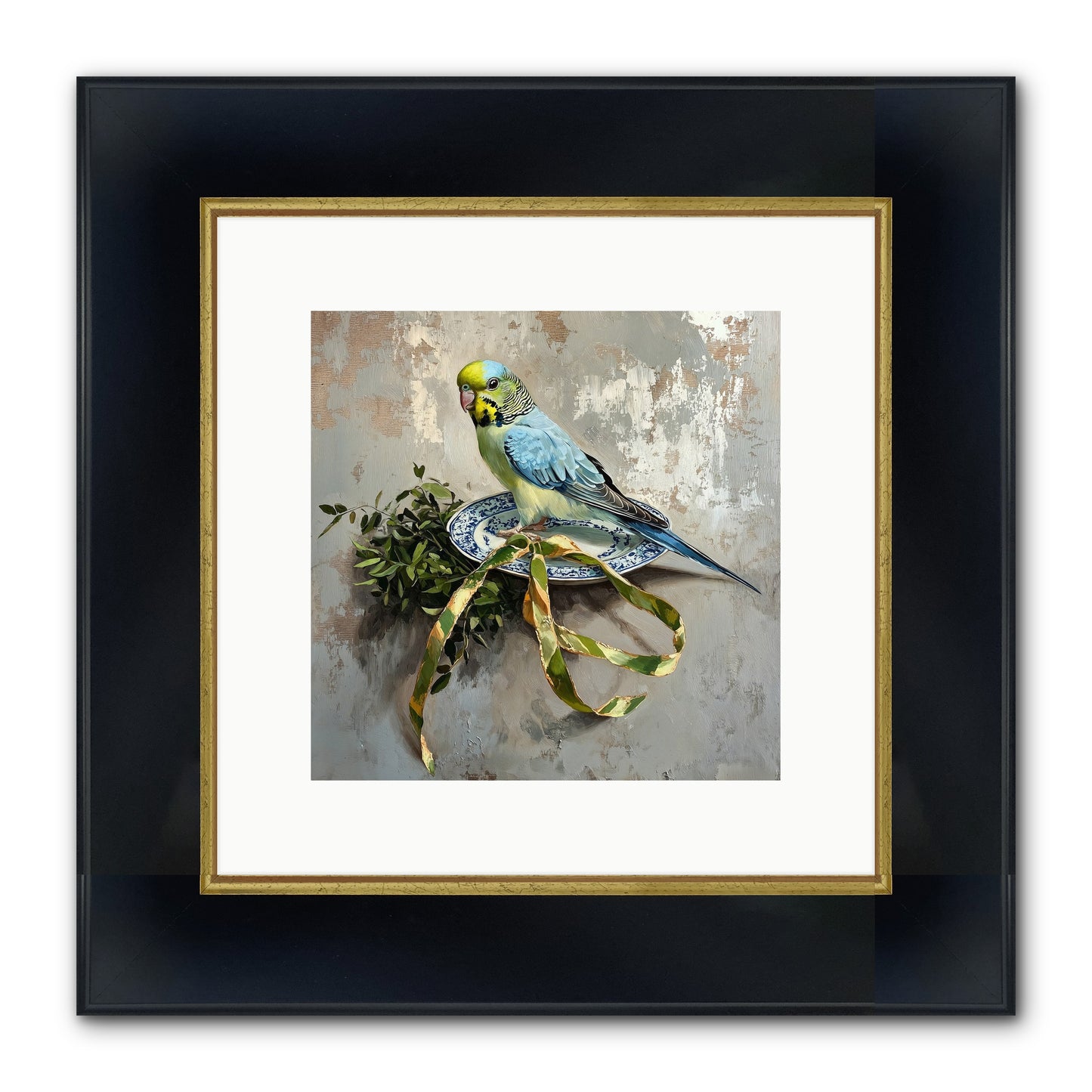 Melodious Perch Framed Print - Wide Black w/Gold 10x10