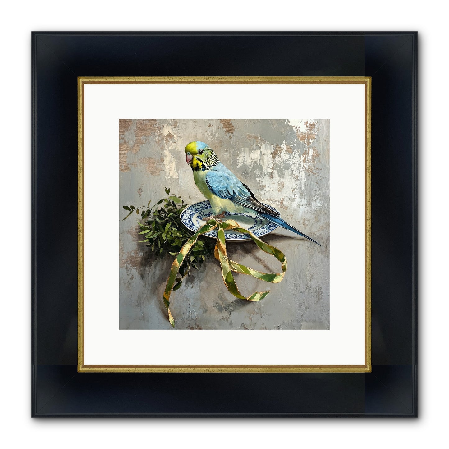 Melodious Perch Framed Print - Wide Black w/Gold 12x12