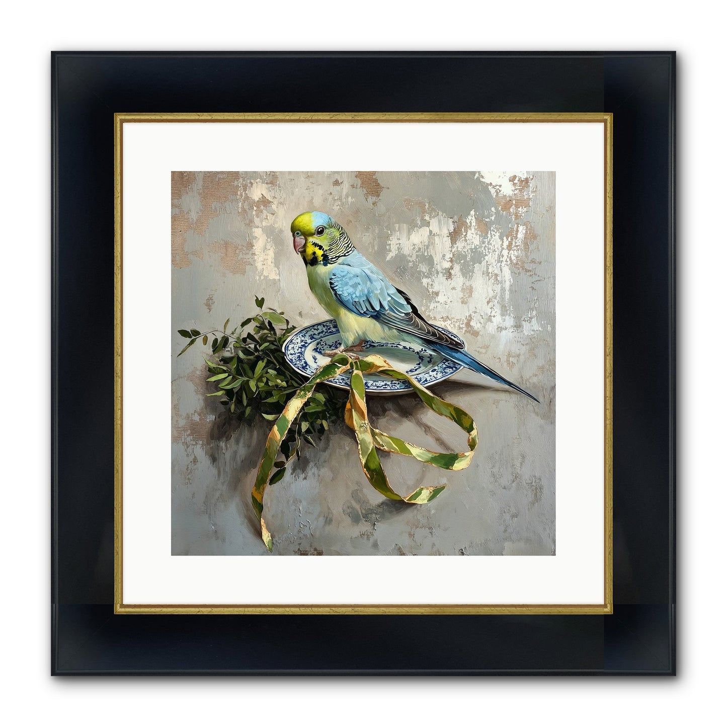 Melodious Perch Framed Print - Wide Black w/Gold 16x16