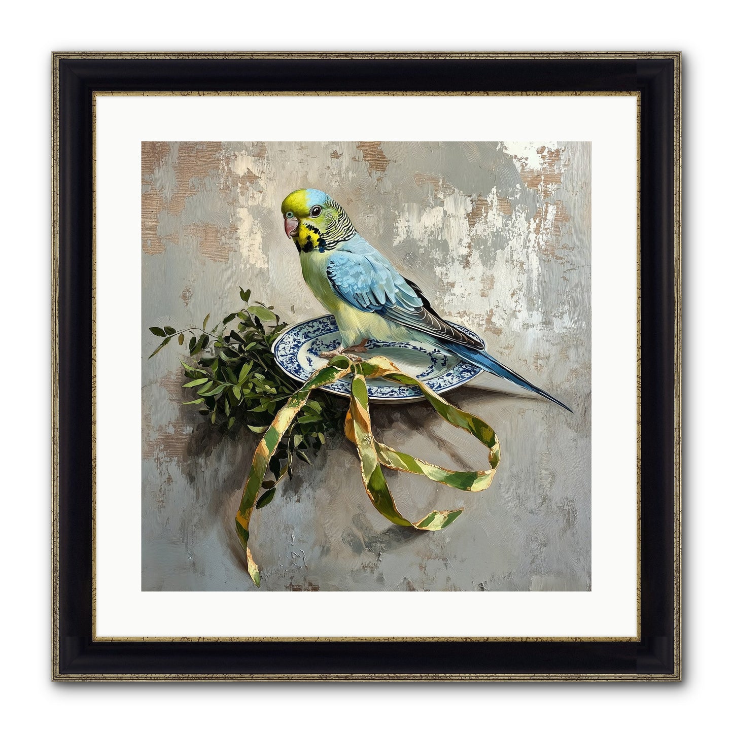 Melodious Perch Framed Print - Black & Gold 20x20