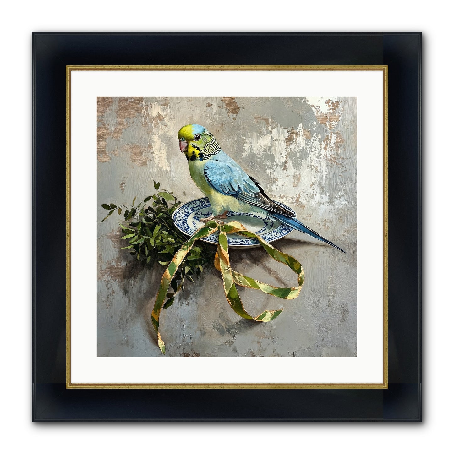 Melodious Perch Framed Print - Wide Black w/Gold 20x20