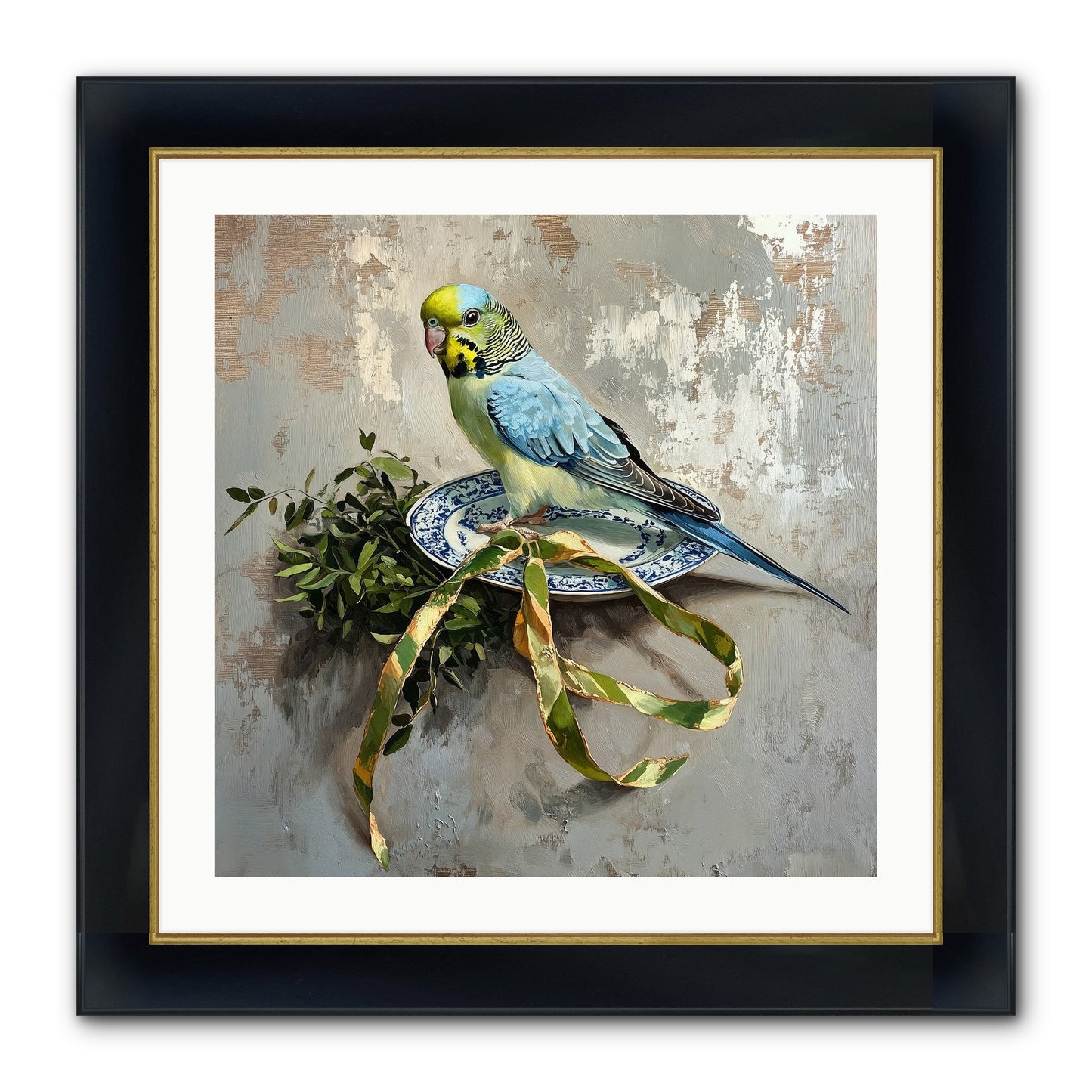 Melodious Perch Framed Print - Wide Black w/Gold 24x24