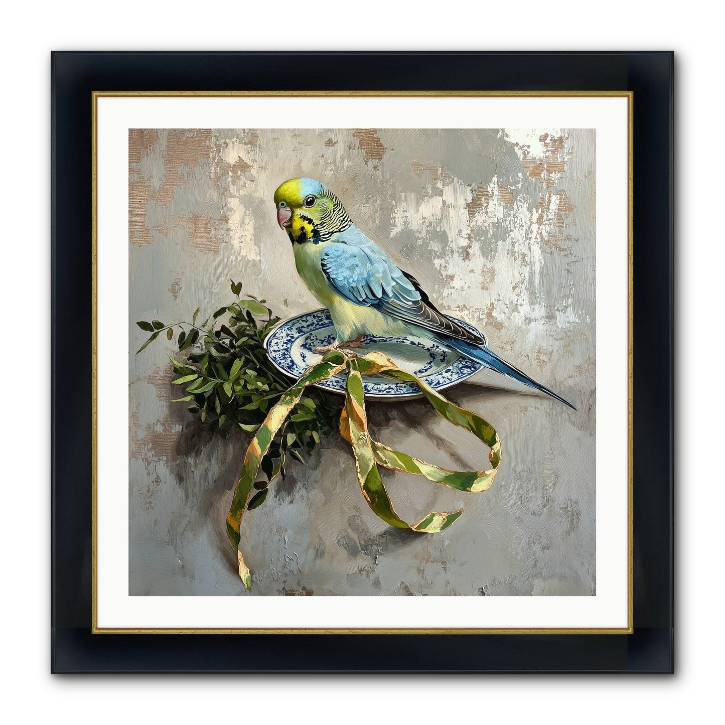 Melodious Perch Framed Print - Wide Black w/Gold 30x30