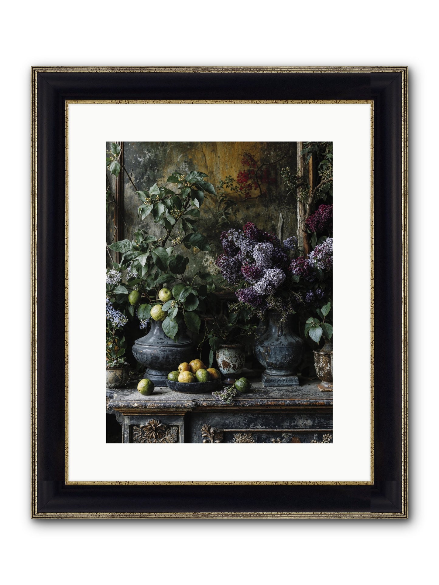 Memory Blooming Framed Print - Black & Gold 12x16