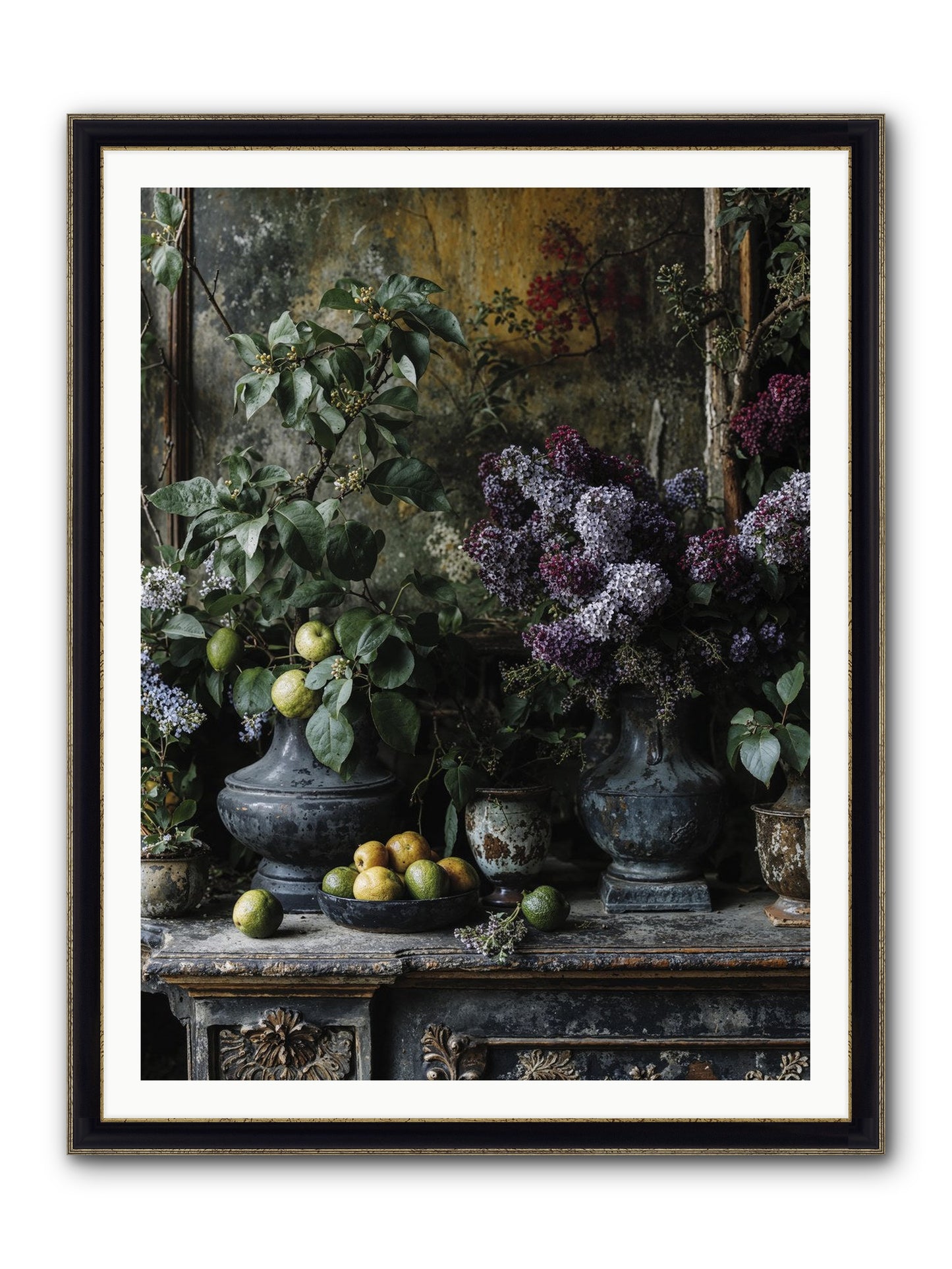 Memory Blooming Framed Print - Black & Gold 36x48