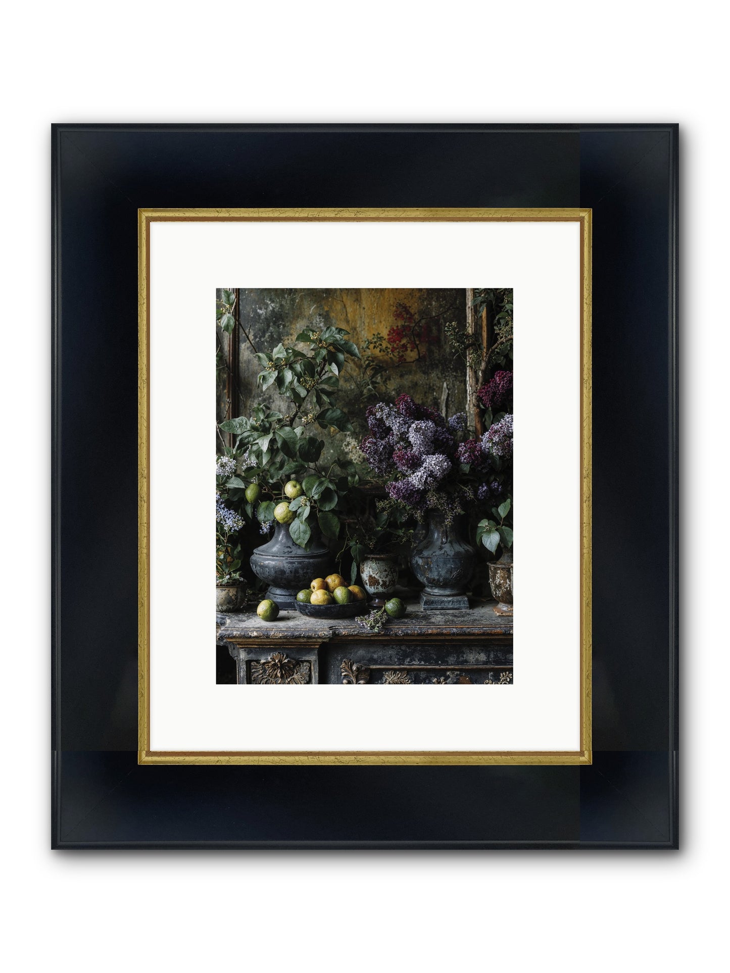 Memory Blooming Framed Print - Wide Black w/Gold 9x12