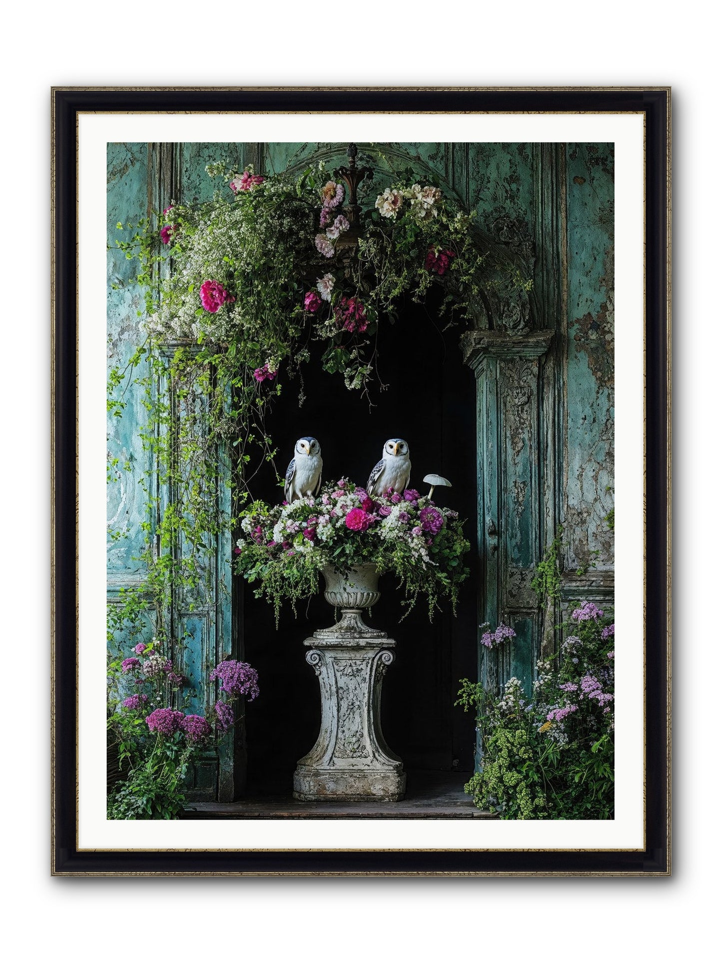 Midnight Conservatory Framed Print - Black & Gold 36x48