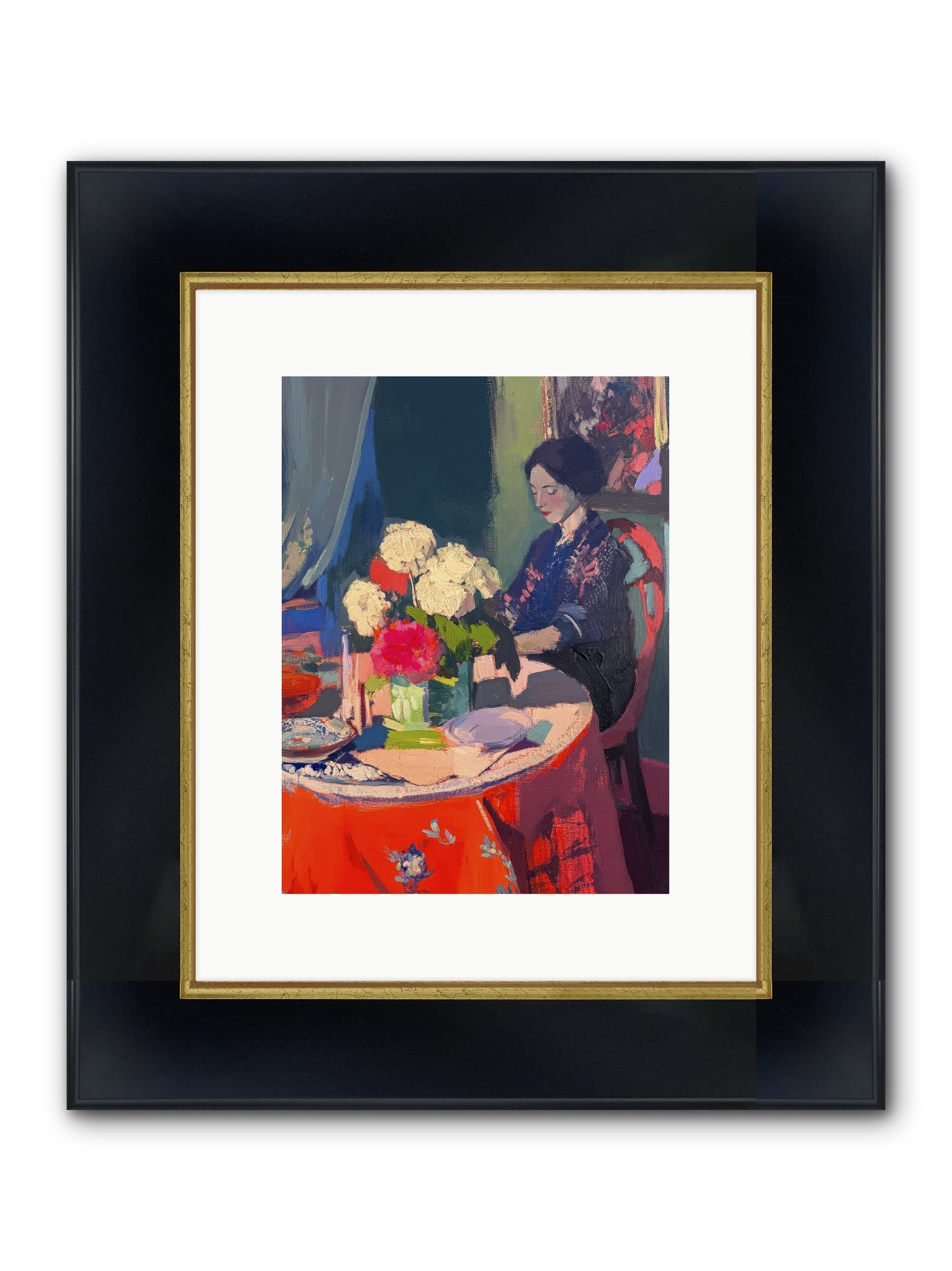 Midnight Finch Framed Print - Wide Black w/Gold 9x12