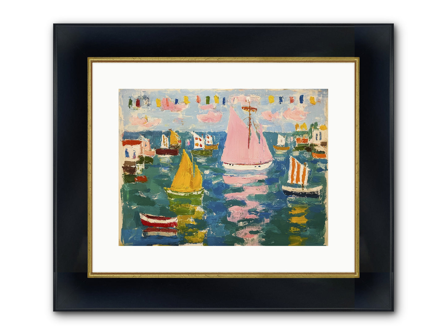 Midnight Sea Magic Framed Print - Wide Black w/Gold 16x12