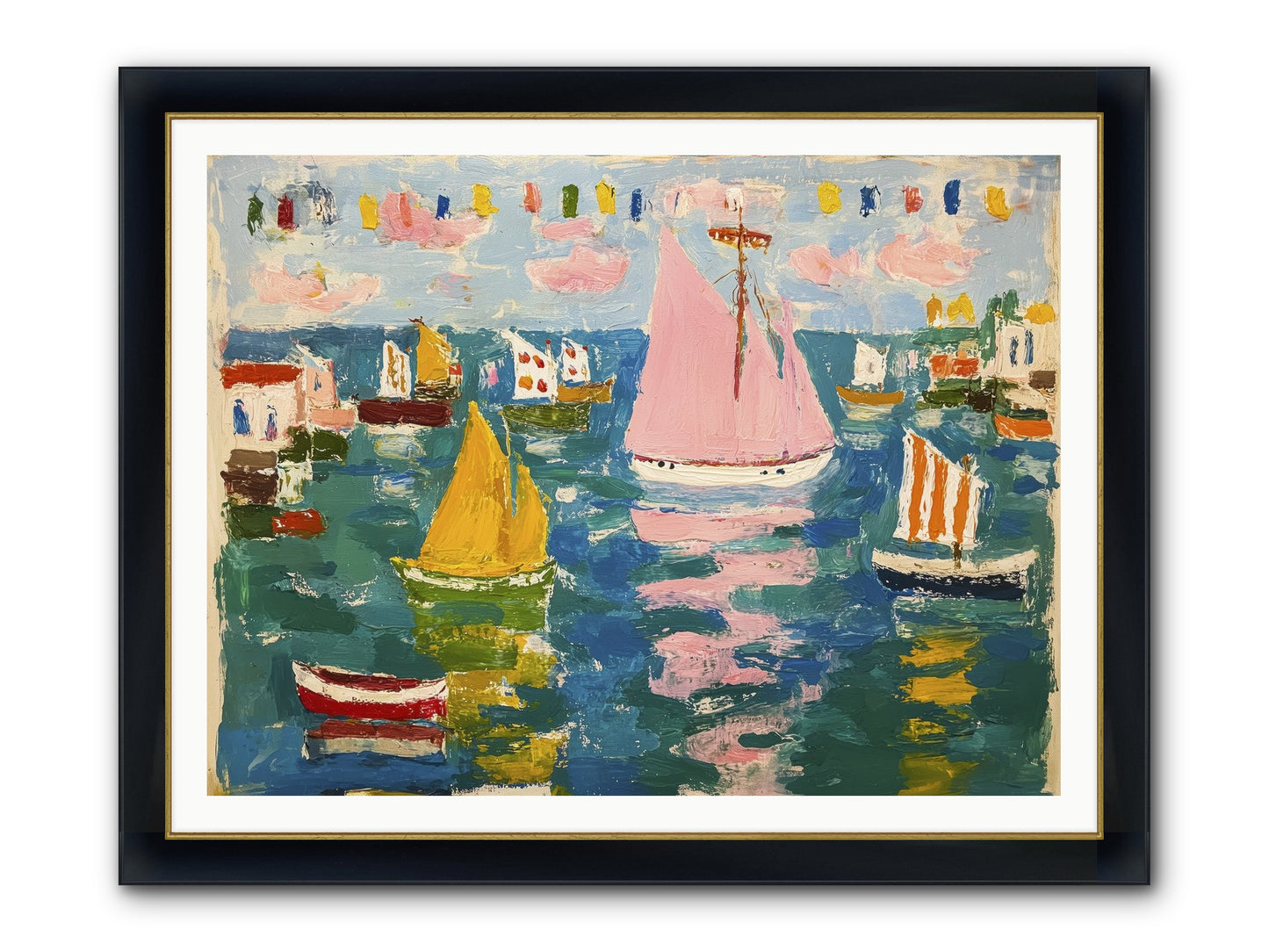 Midnight Sea Magic Framed Print - Wide Black w/Gold 48x36