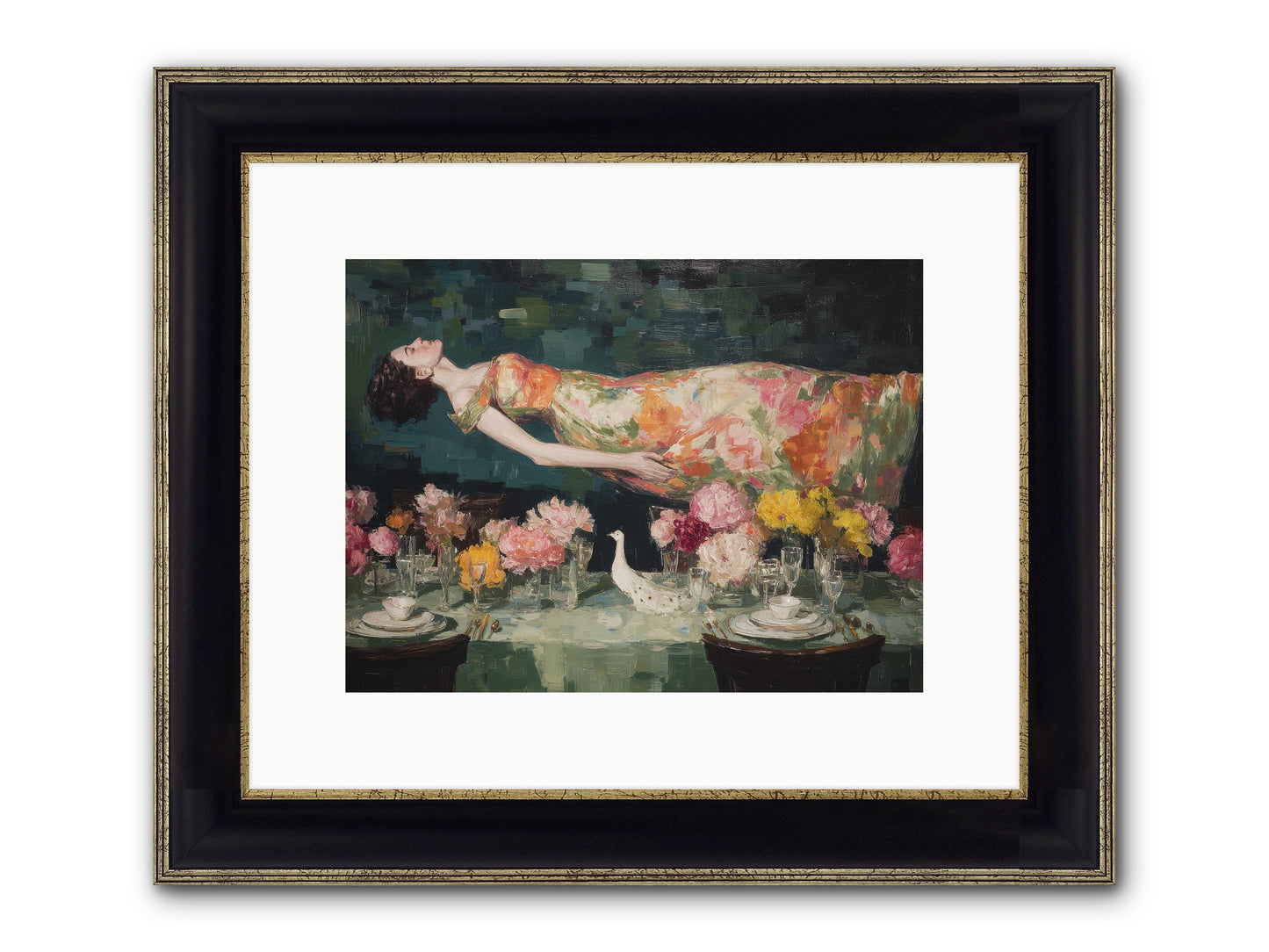 Midsummer At Parasol Park Framed Print - Black & Gold 12x9