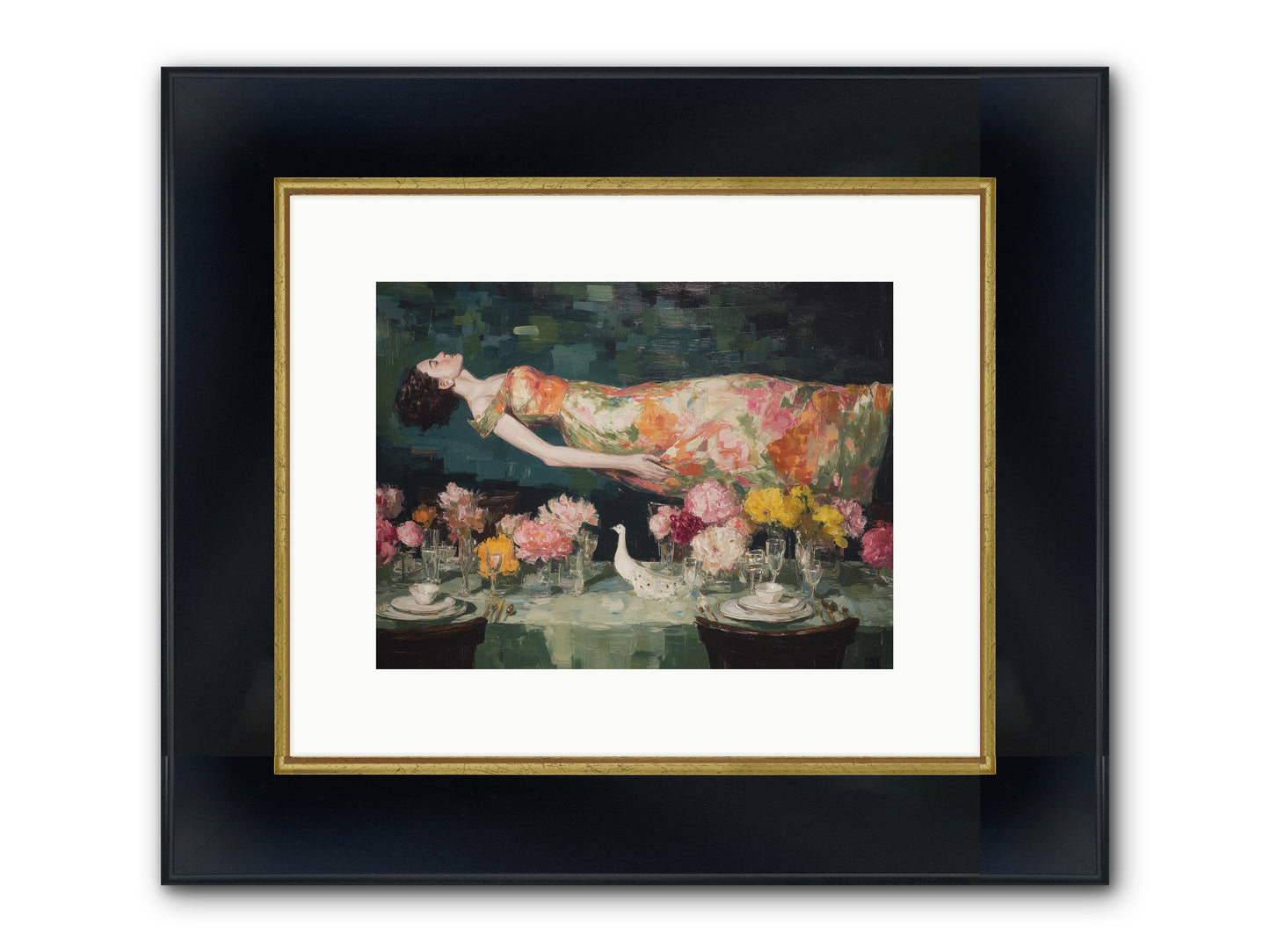 Midsummer At Parasol Park Framed Print - Wide Black w/Gold 12x9