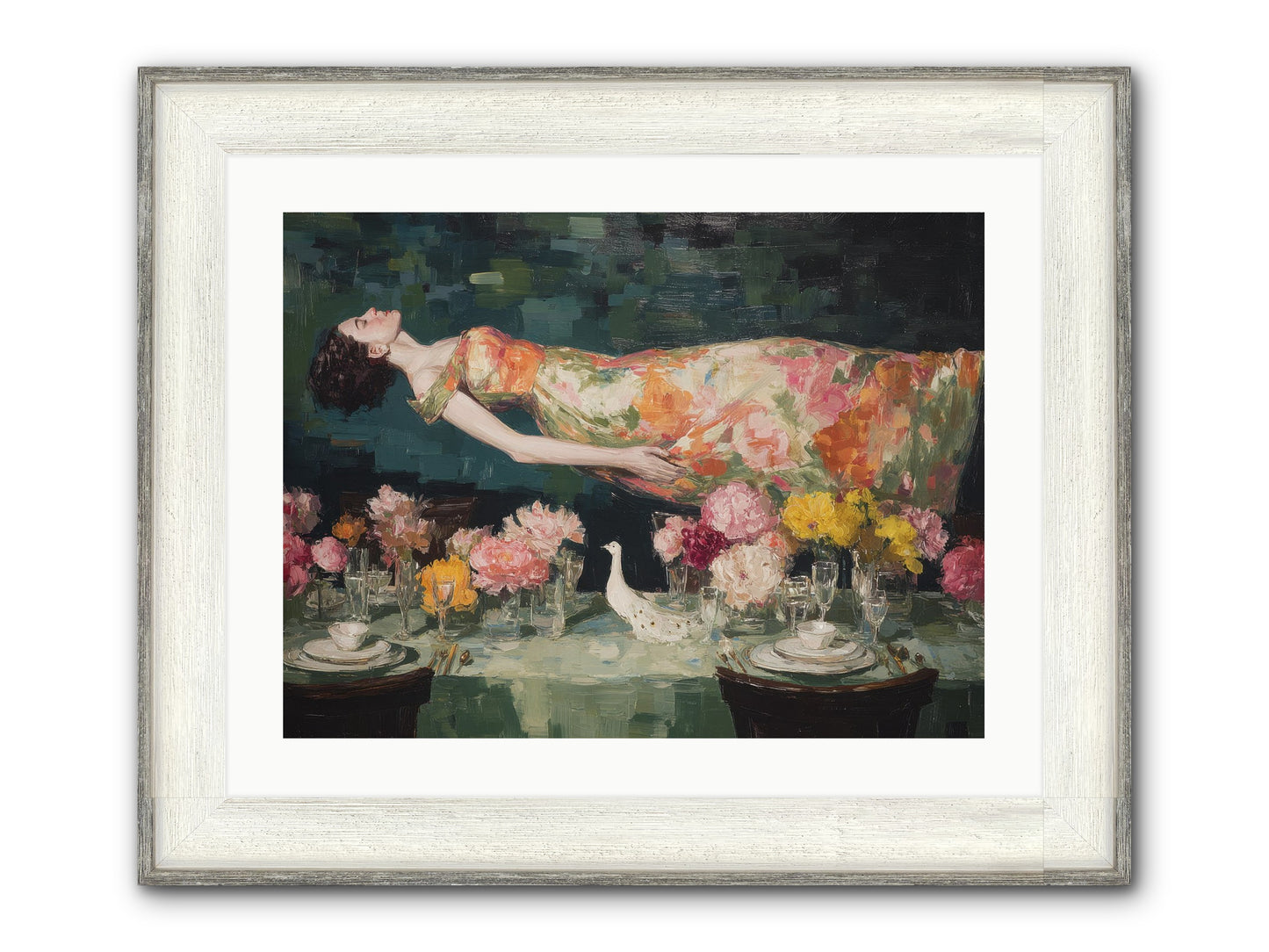 Midsummer At Parasol Park Framed Print - Driftwood White 24x18