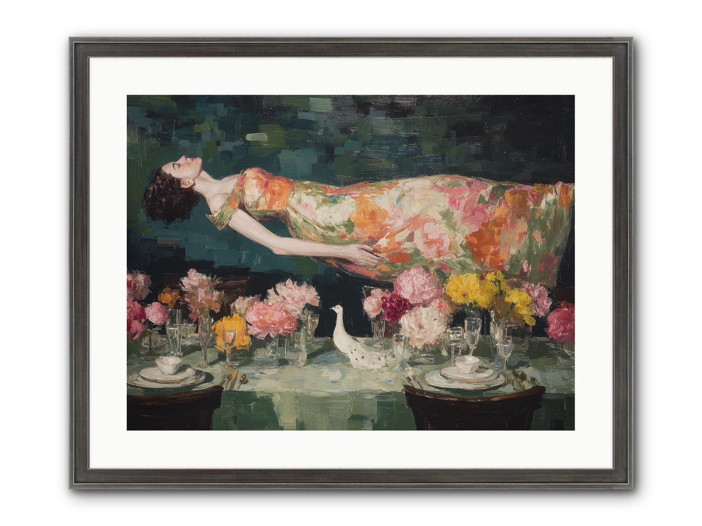 Midsummer At Parasol Park Framed Print - Slimwoods Black/Silver 24x18