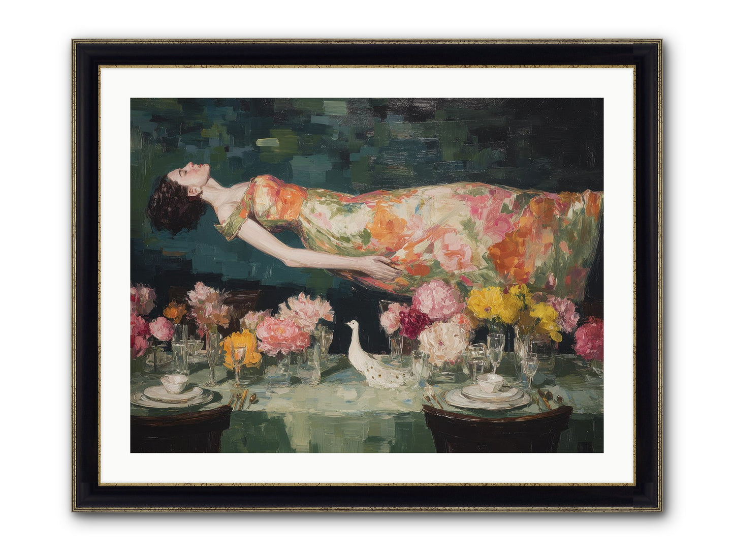 Midsummer At Parasol Park Framed Print - Black & Gold 32x24
