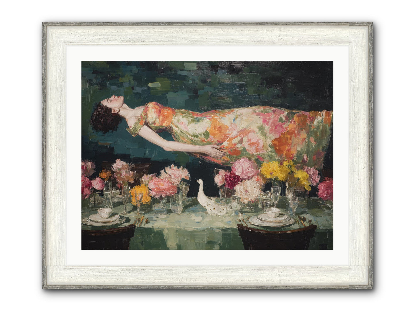 Midsummer At Parasol Park Framed Print - Driftwood White 32x24