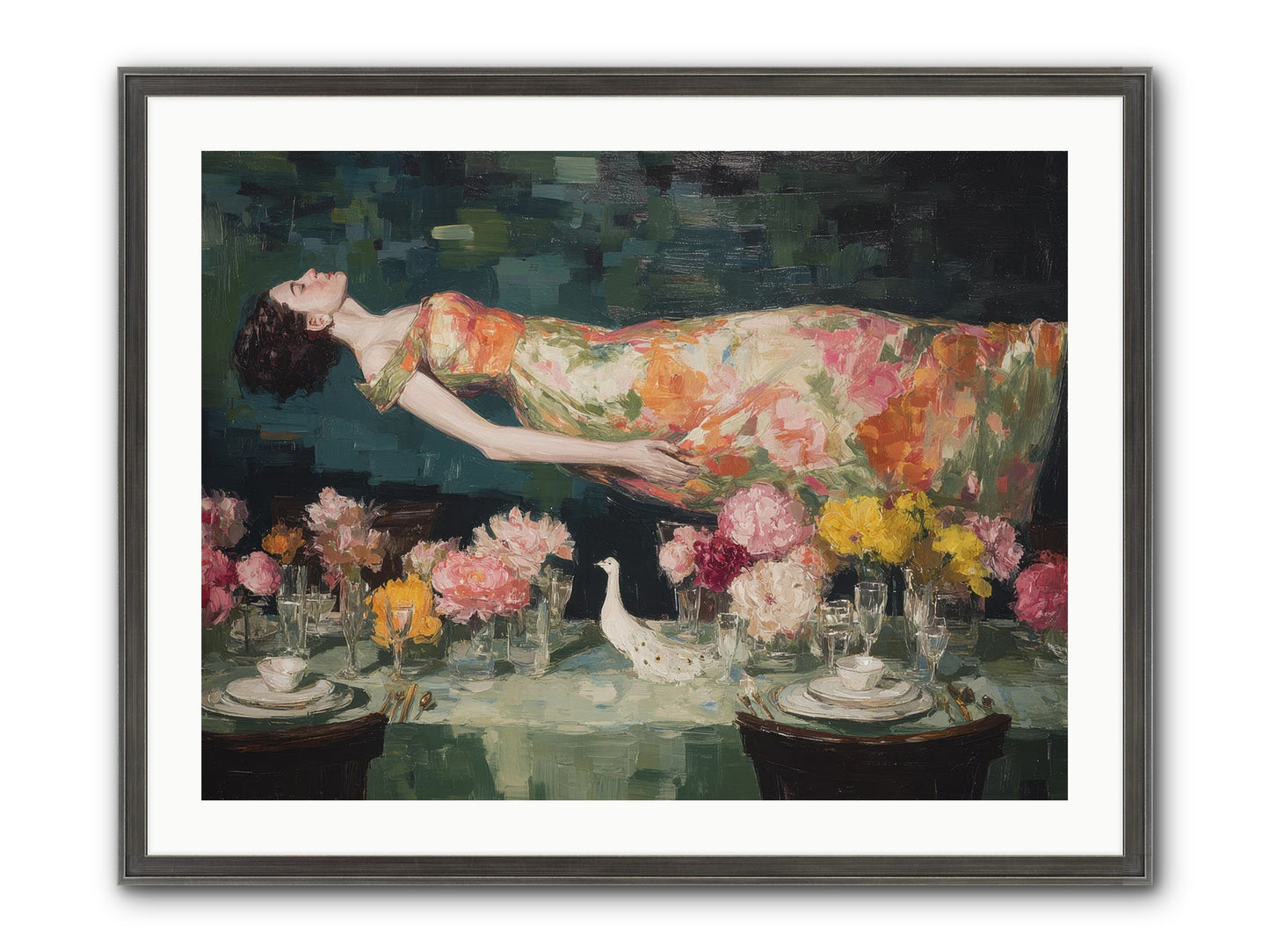 Midsummer At Parasol Park Framed Print - Slimwoods Black/Silver 32x24