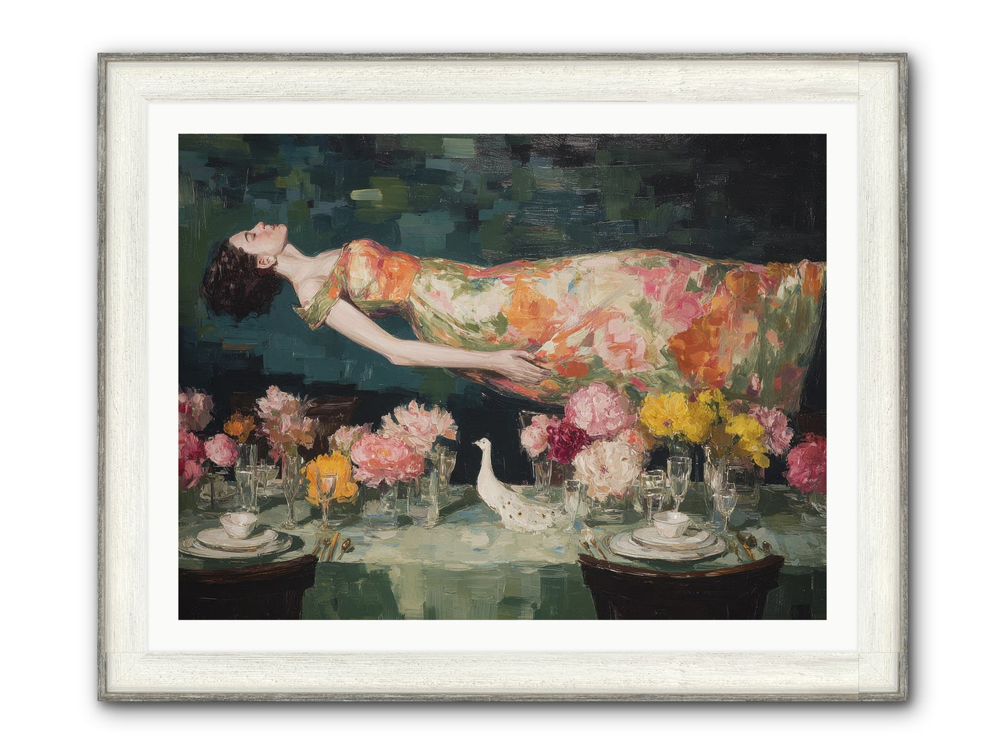 Midsummer At Parasol Park Framed Print - Driftwood White 40x30